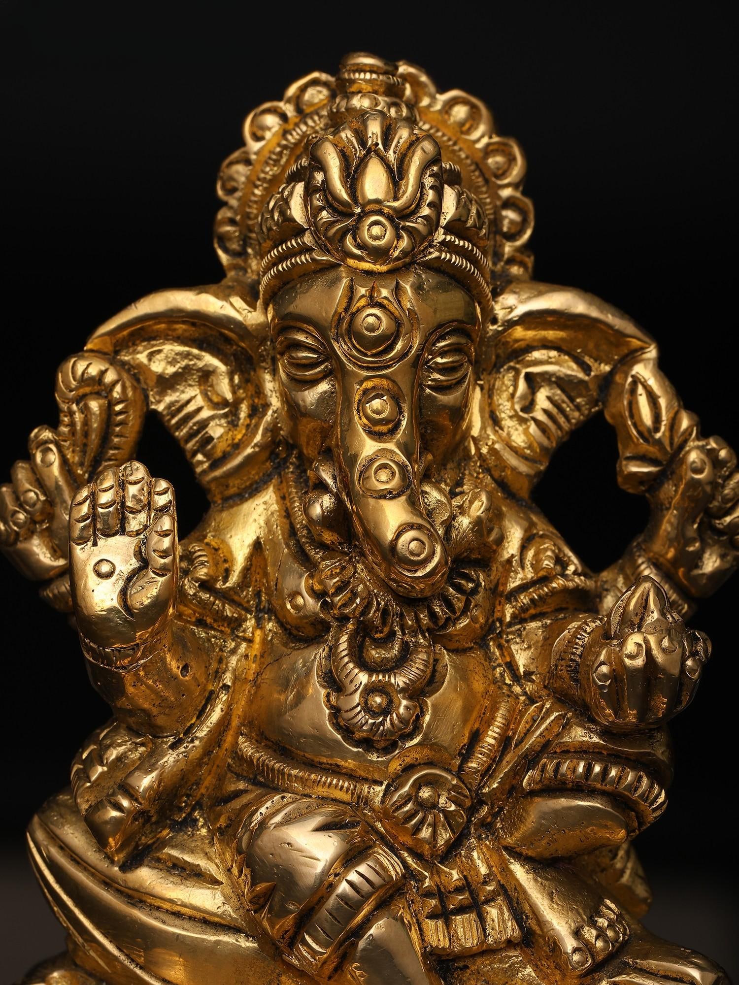 3" Small Ekadanta - The Divine Form of Lord Ganesha | Brass Sculpture - 2