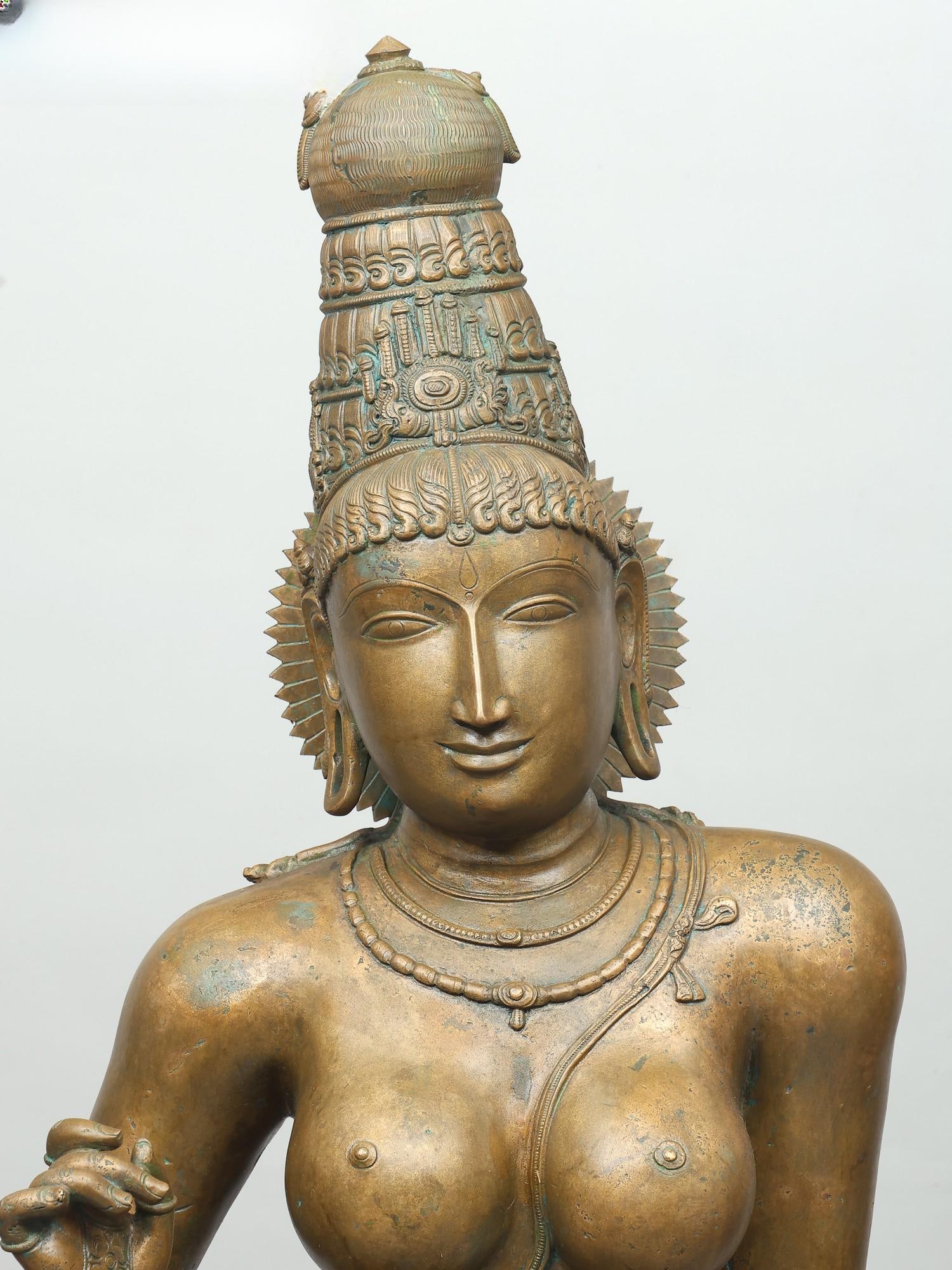 48" Divine Goddess Uma (Bhoga Shakti) | Panchaloha Bronze from Swamimalai - 2