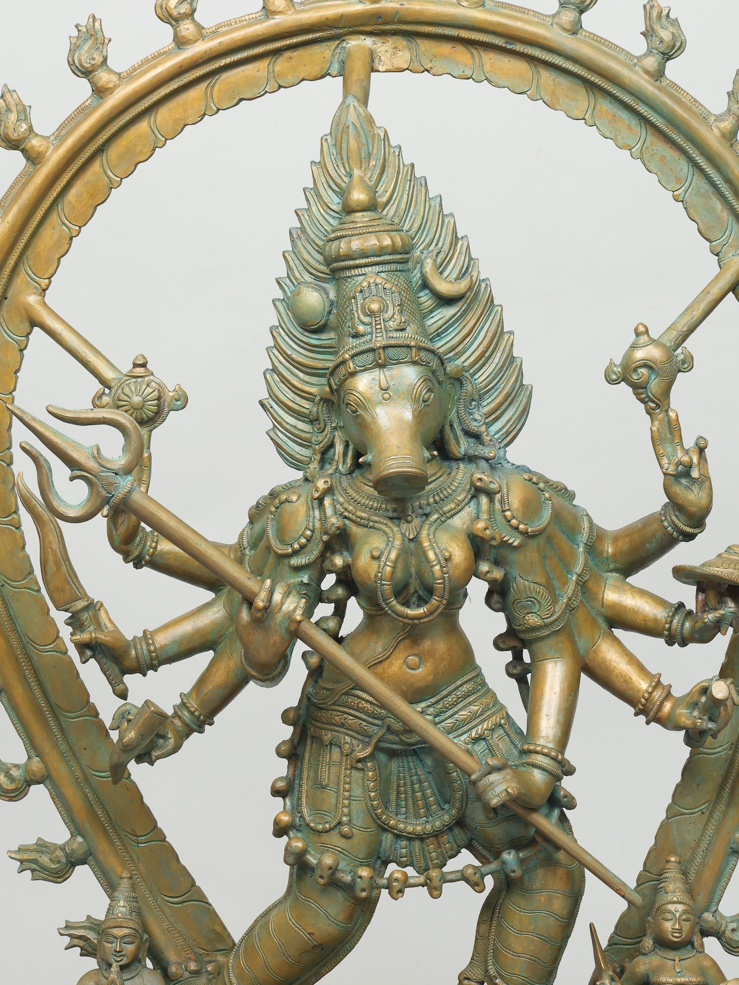 38" Large Eight Armed Goddess Varahi: Panchaloha Bronze from Swamimalai - 2