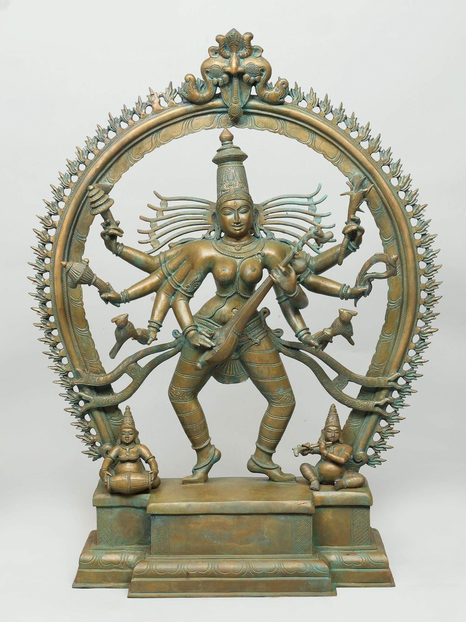 38" Large Eight Armed Dancing Mahavidya Goddess Matangi with Kirtimukha Prabhavali - Tantrik Form of (1 of 2)