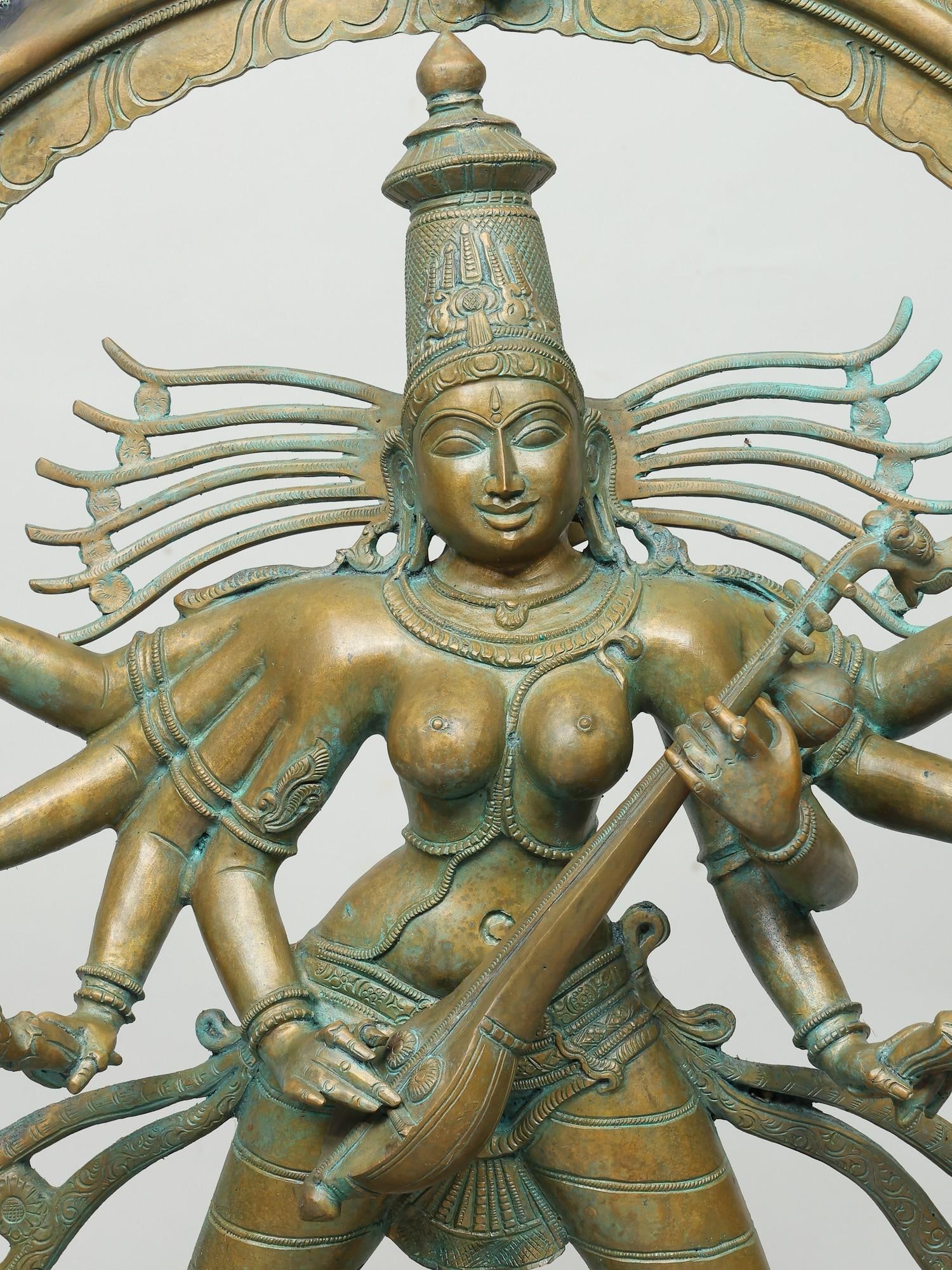 38" Large Eight Armed Dancing Mahavidya Goddess Matangi with Kirtimukha Prabhavali - Tantrik Form of - 2