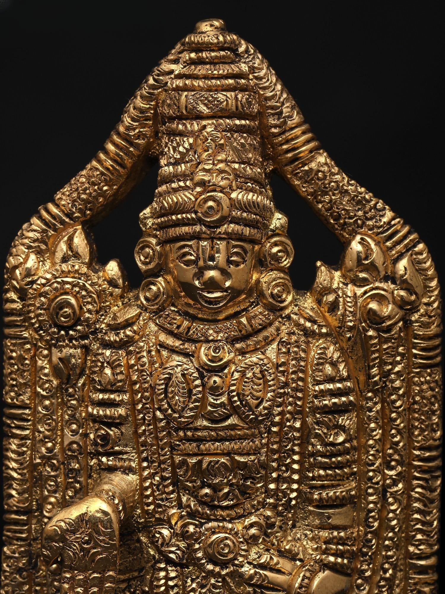 5" Small Lord Tirupati Balaji -Symbol of Good Luck and Faith | Brass Statue - 2
