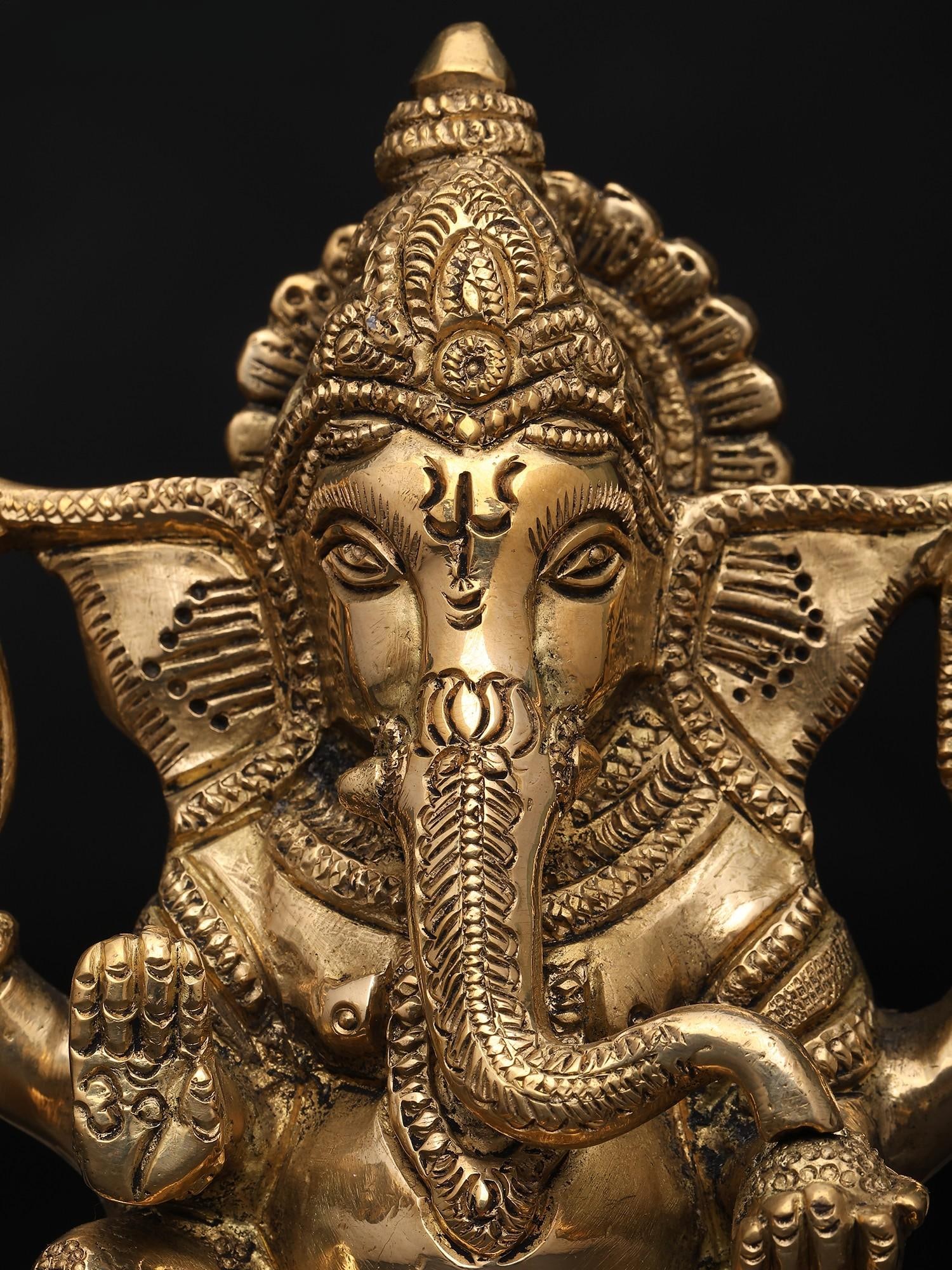 6" Small Lord Ganesha - Giver of Happiness and Prosperity | Brass Statue - 2