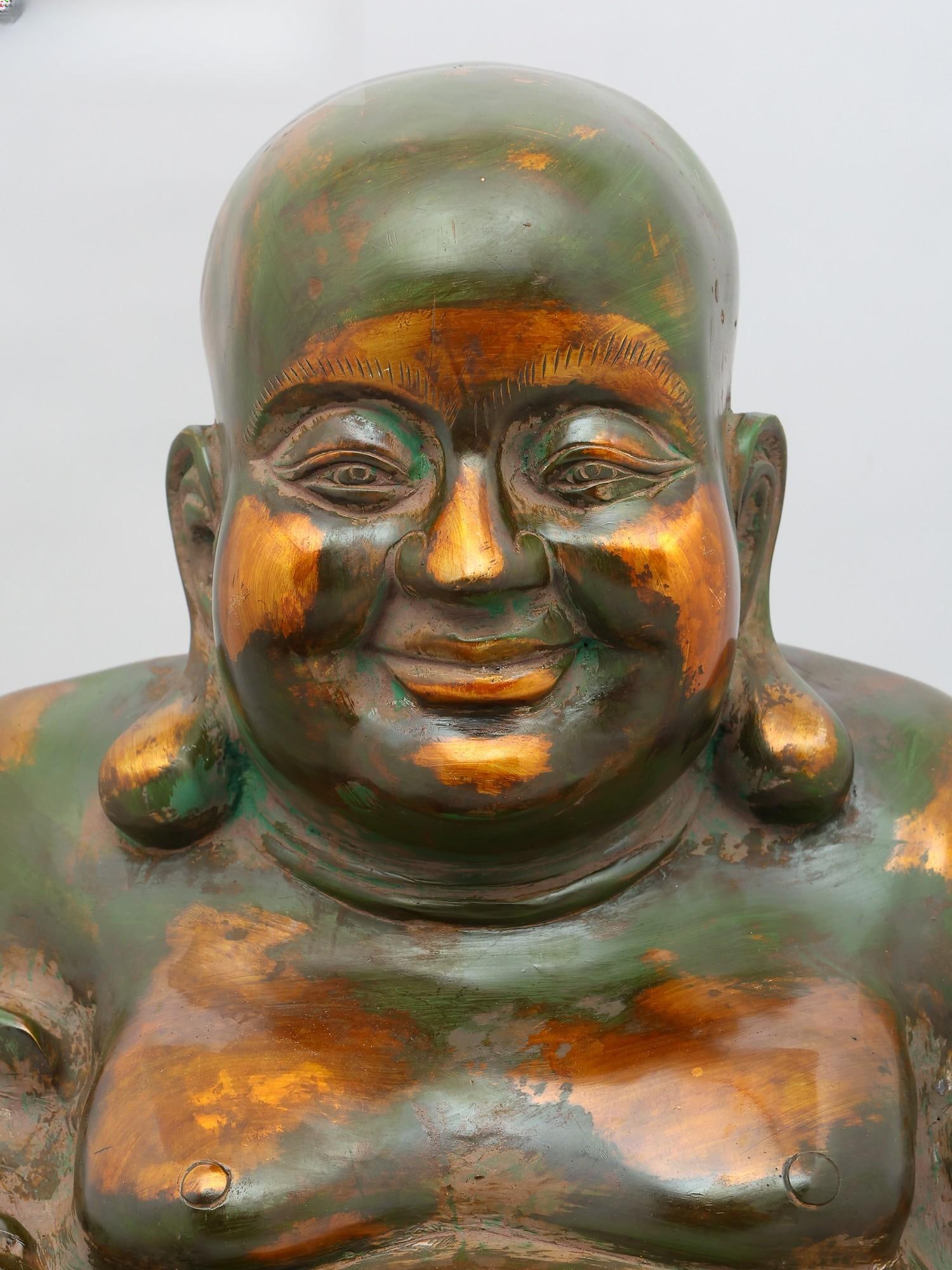 18" Laughing Buddha Statue in Brass | Handmade | Made In India - 2