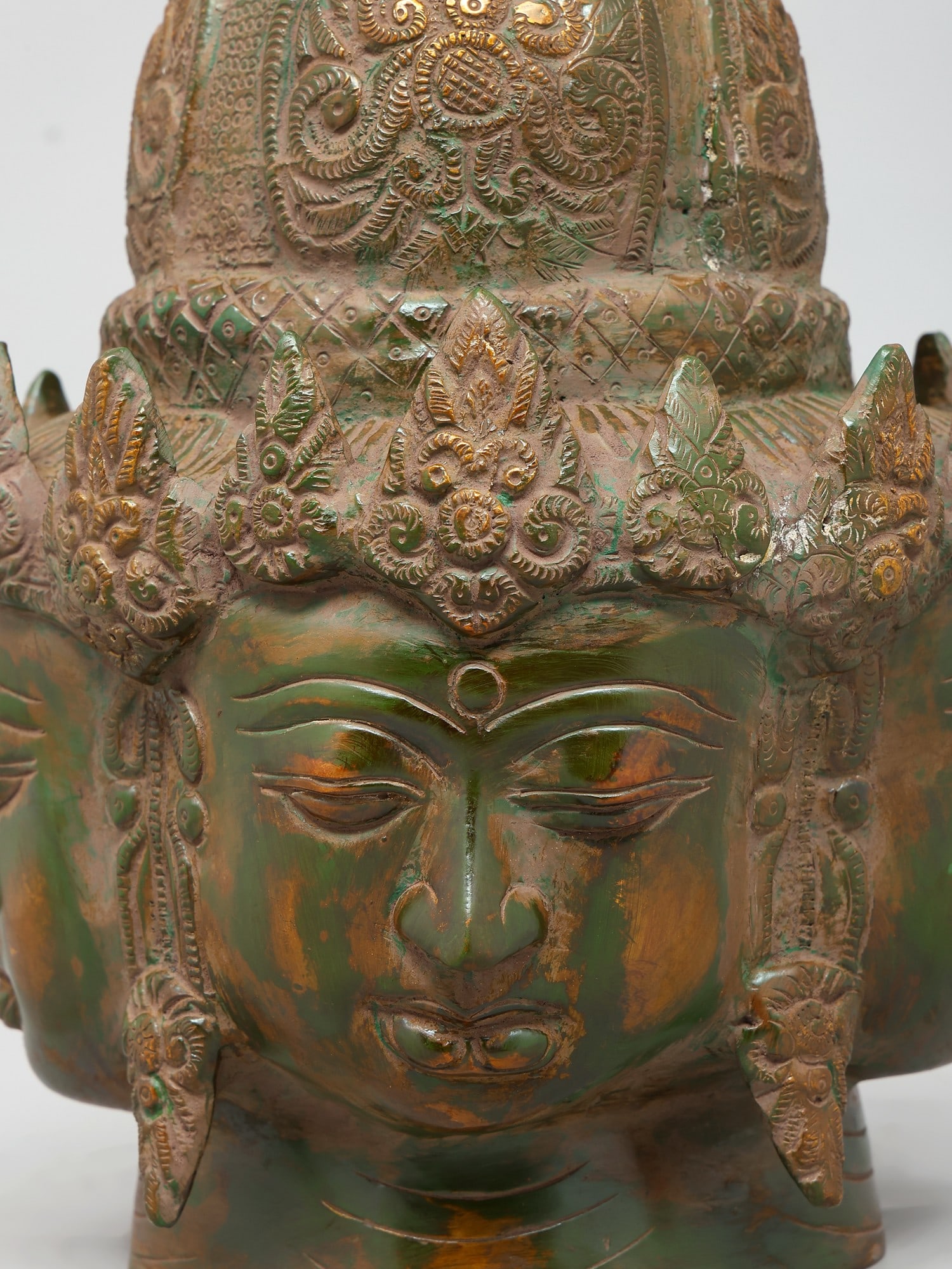 13" Brass Four Faces Tara Head | Handmade | Made In India - 2