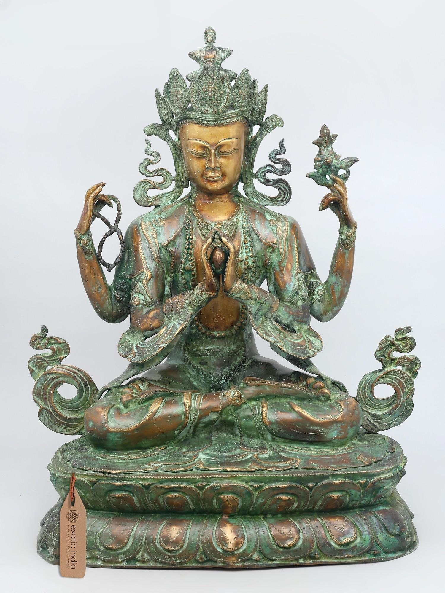 28" Tibetan Buddhist Deity - Chenrezig (Four Armed Avalokiteshvara) | Brass Statue: Title: 28" Tibetan Buddhist Deity - Chenrezig (Four Armed Avalokiteshvara) | Brass Statue Description: 28" Tibetan Buddhist Deity - Chenrezig (Four Armed Avalokiteshvara) | Brass Statue Reserve: $1,61