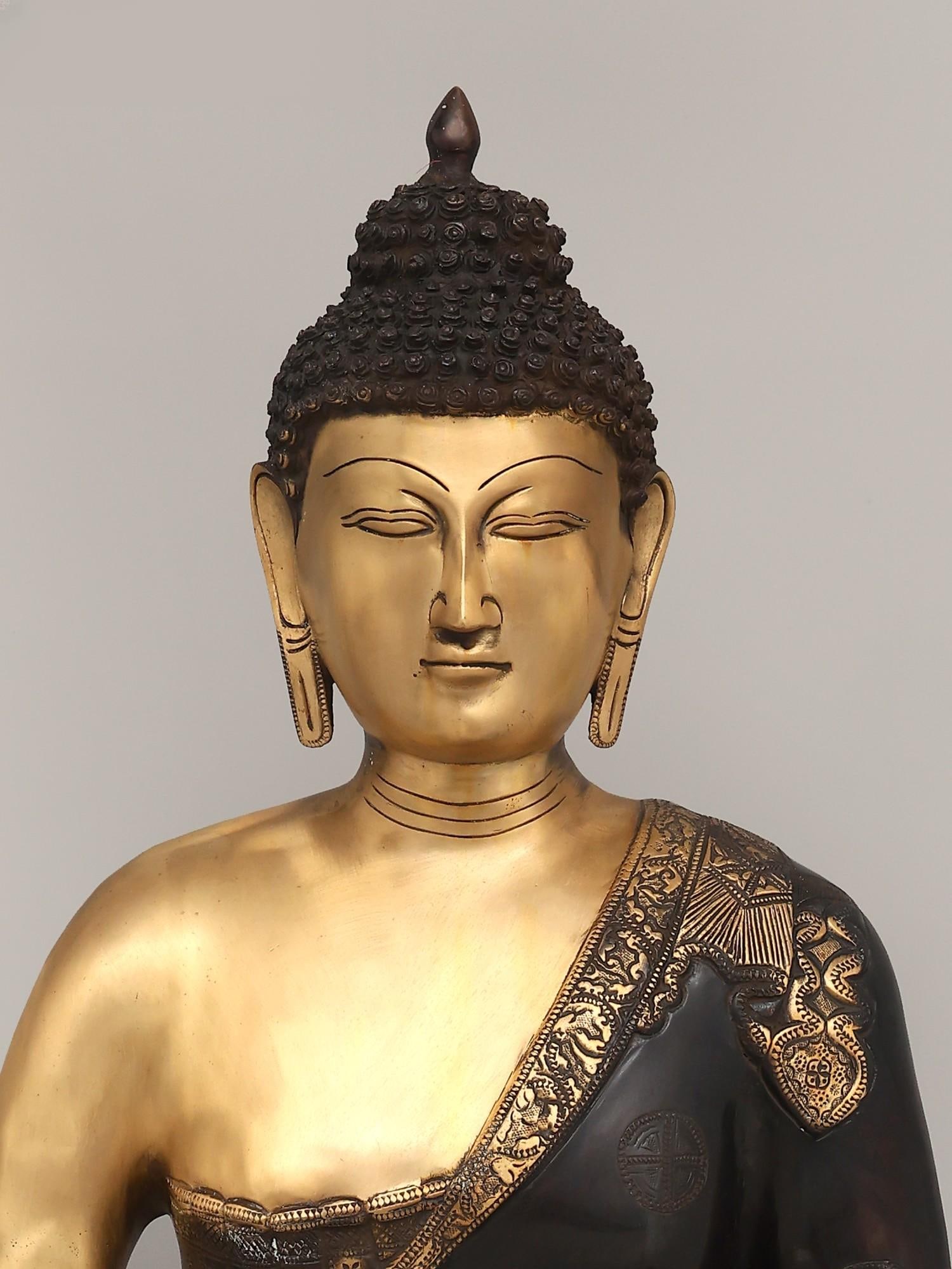 28" Lord Buddha Seated in Dhyan Mudra | Brass Statue - 2