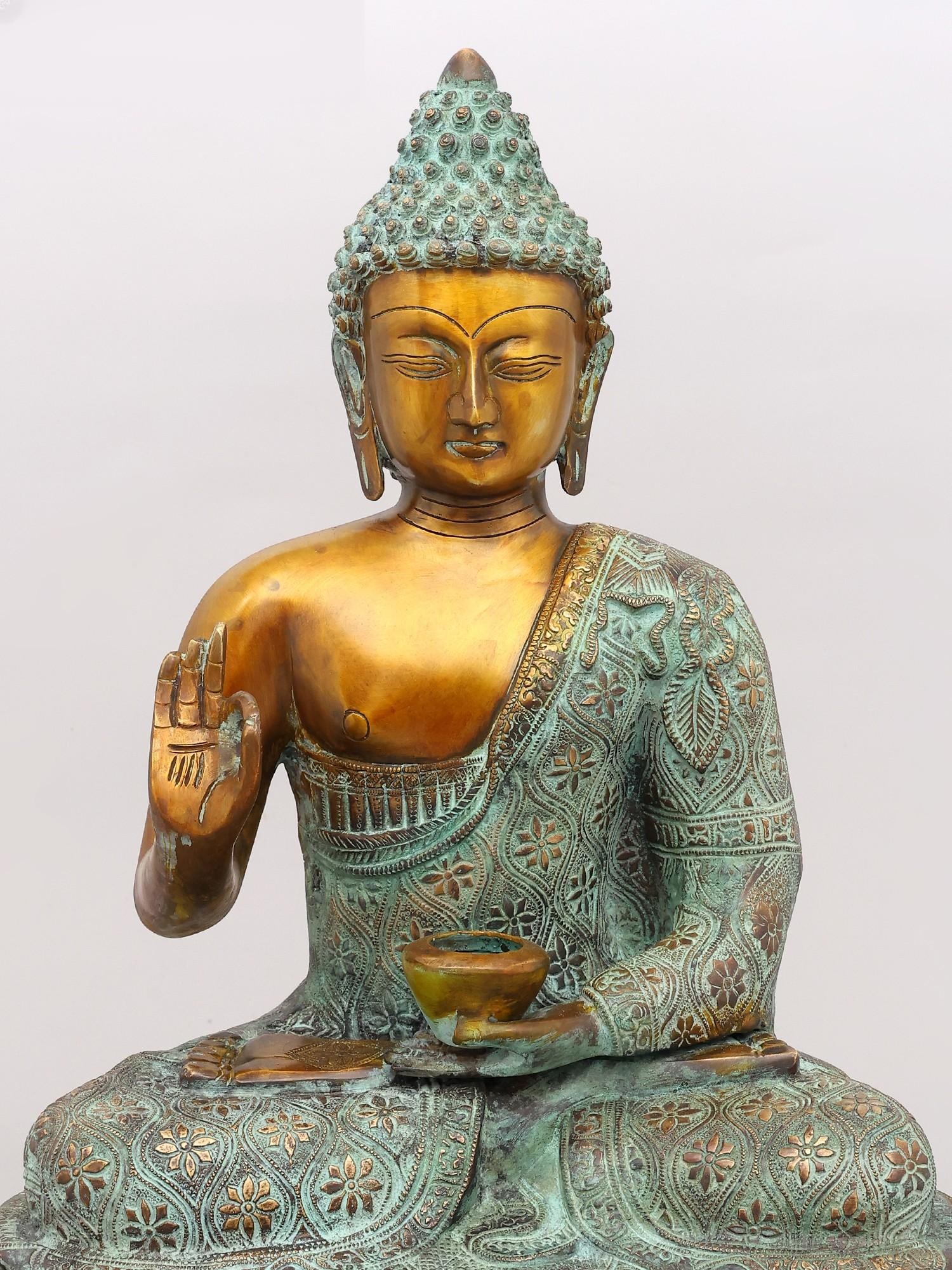 22" Lord Buddha Seated in Vitark Mudra | Brass Statue - 2