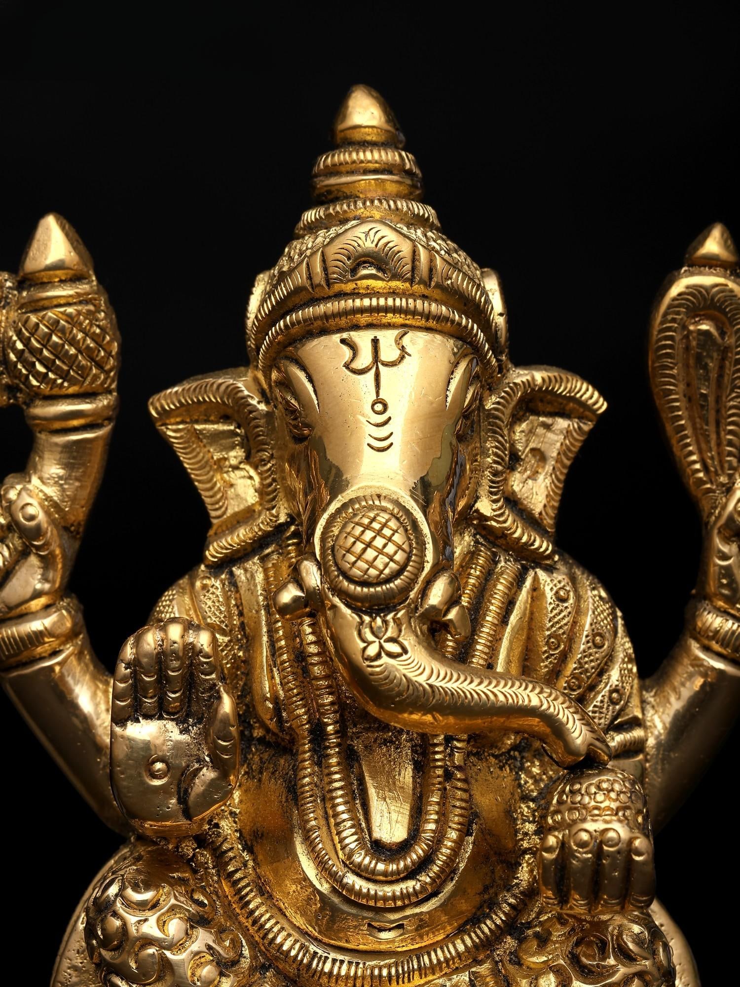 4" Lord Ganesha - The Destroyer of Obstacles | Brass Sculpture - 2