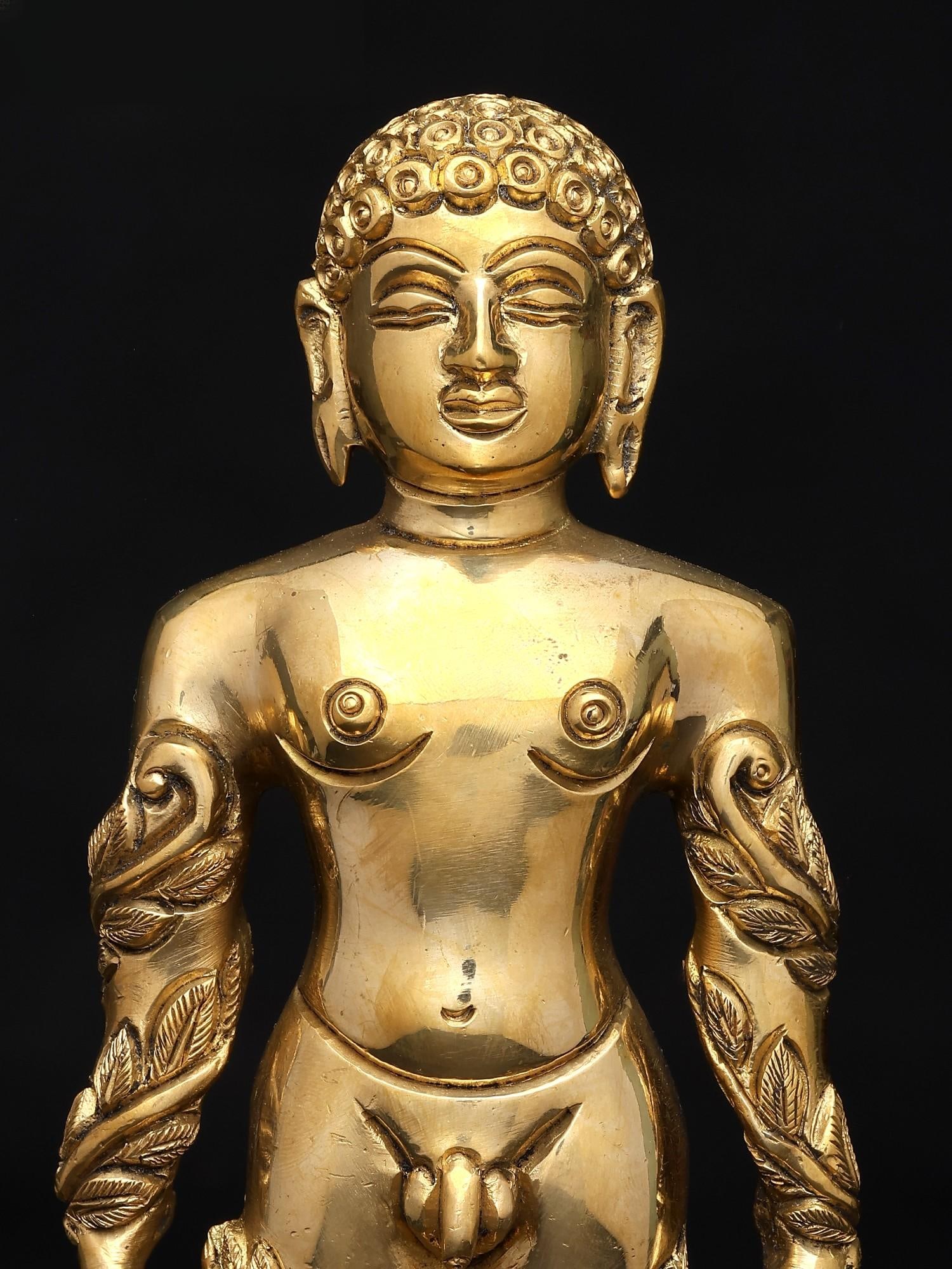 9" Lord Mahavir in Standing Gesture - Jain Tirthankar | Brass Statue - 2