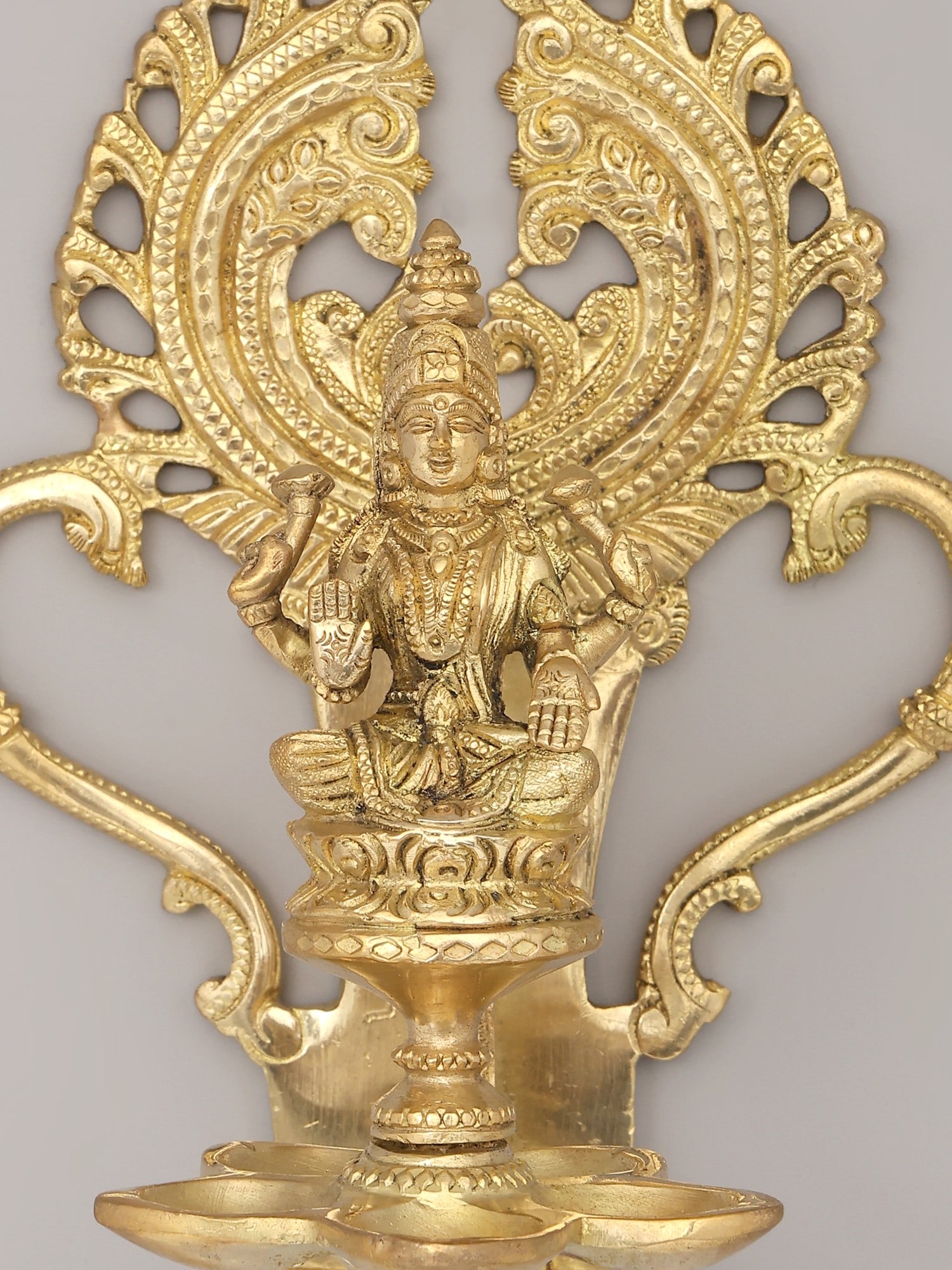 11" Goddess Lakshmi Wall Hanging Oil Lamp in Brass - 2