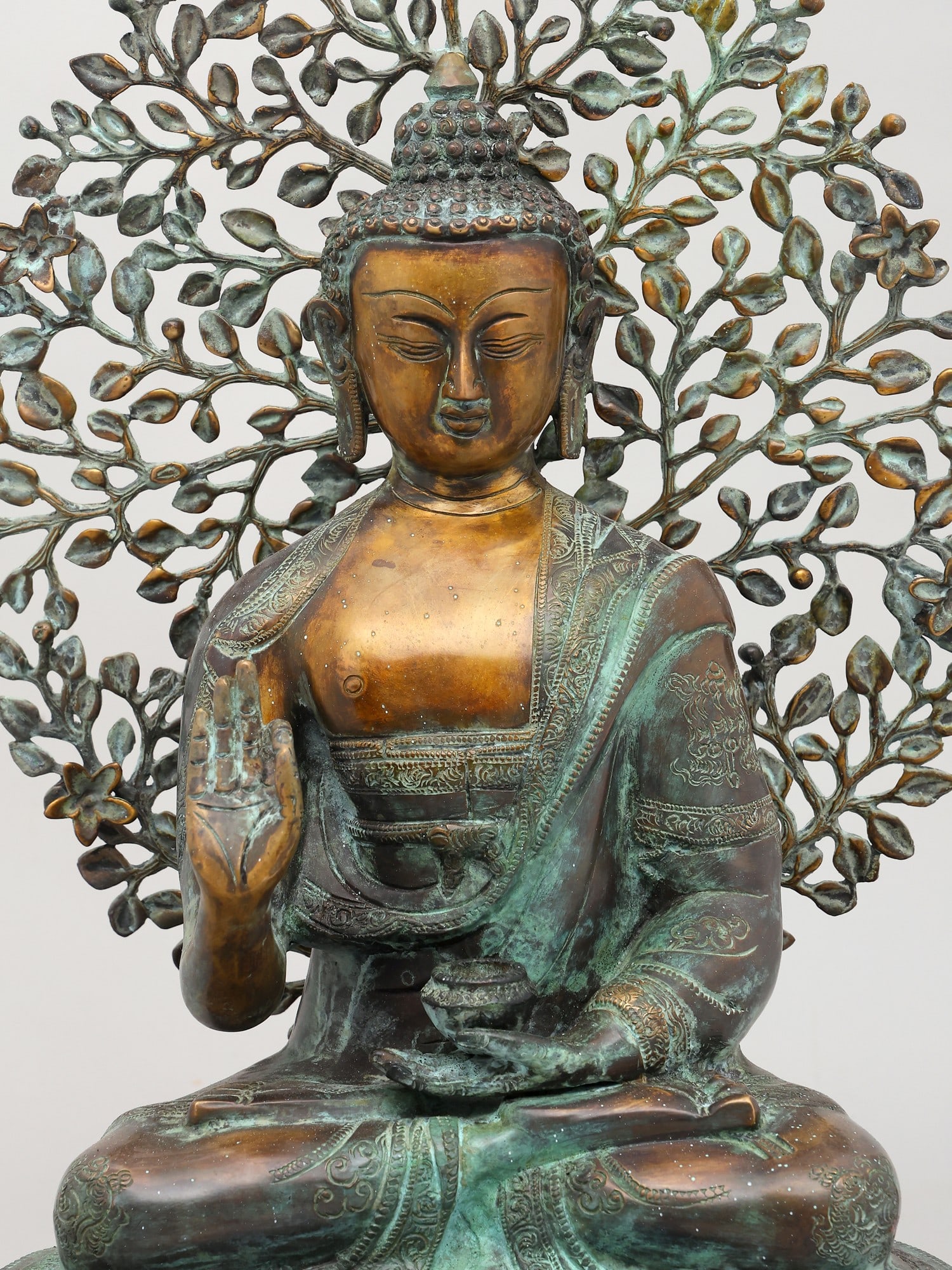 20" Lord Buddha Preaching in the Backdrop of Bodhi Tree | Brass Statue - 2