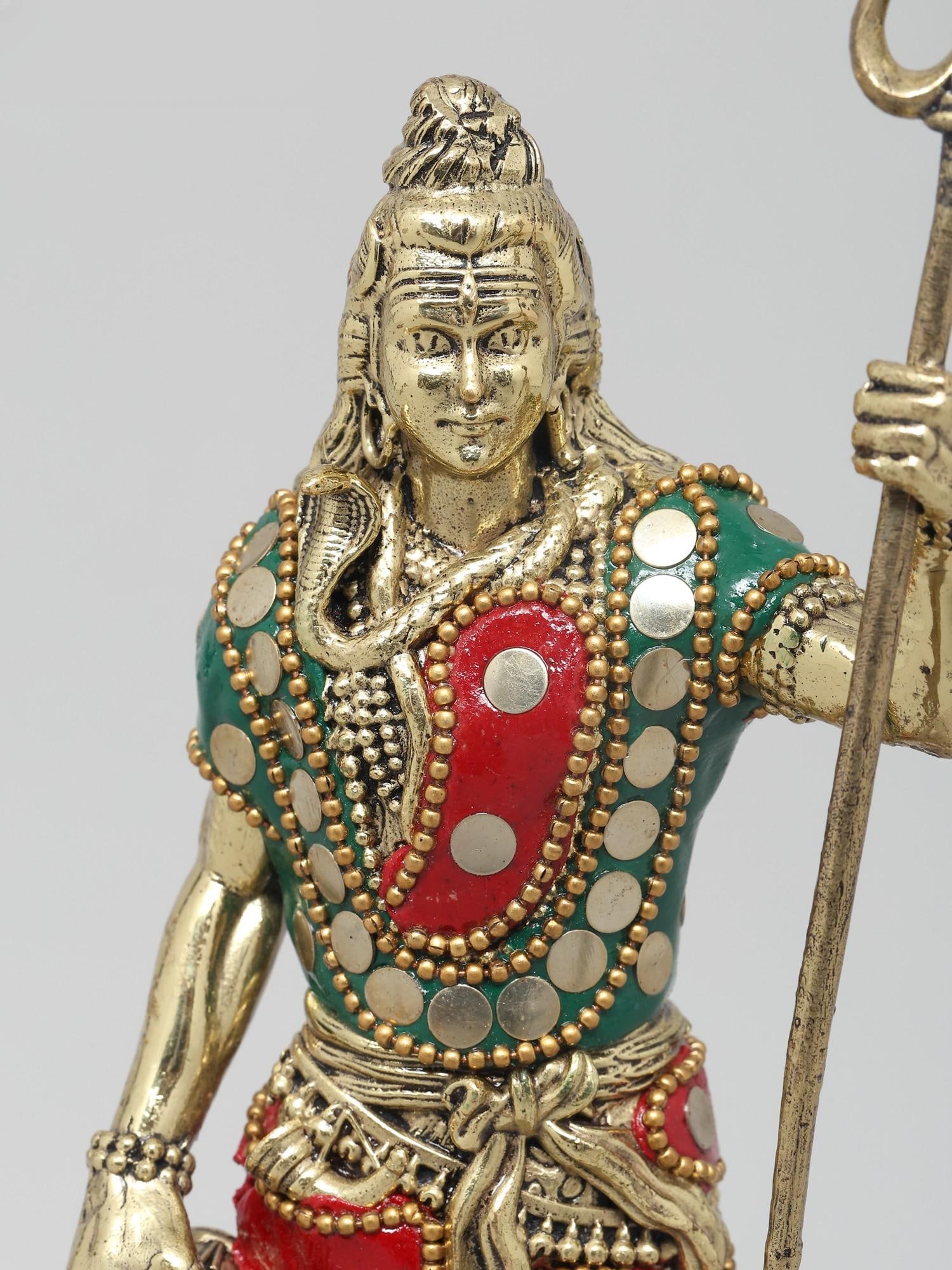 8" Superfine Trishul Dhari Mahadev | Brass Statue with Inlay Work - 2