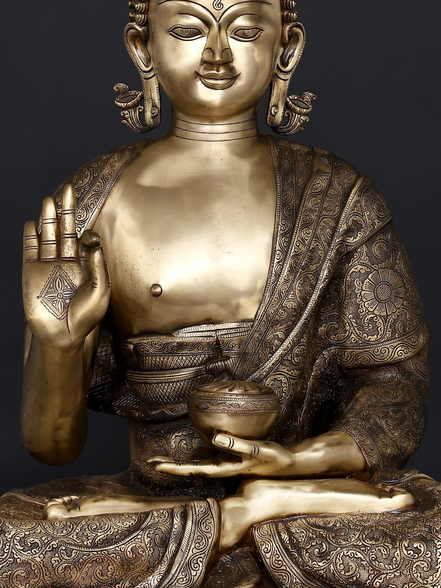 36" Large Sitting Lord Buddha in Vitark Mudra | Brass Statue - 2