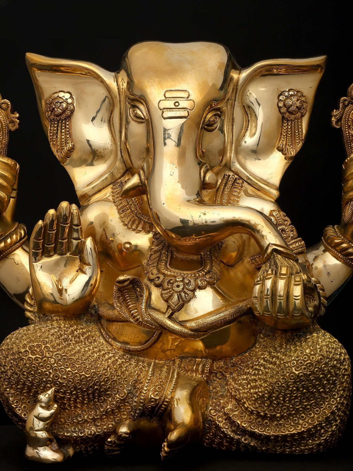 12" Four Armed Blessing Lord Ganesha | Brass Statue - 2