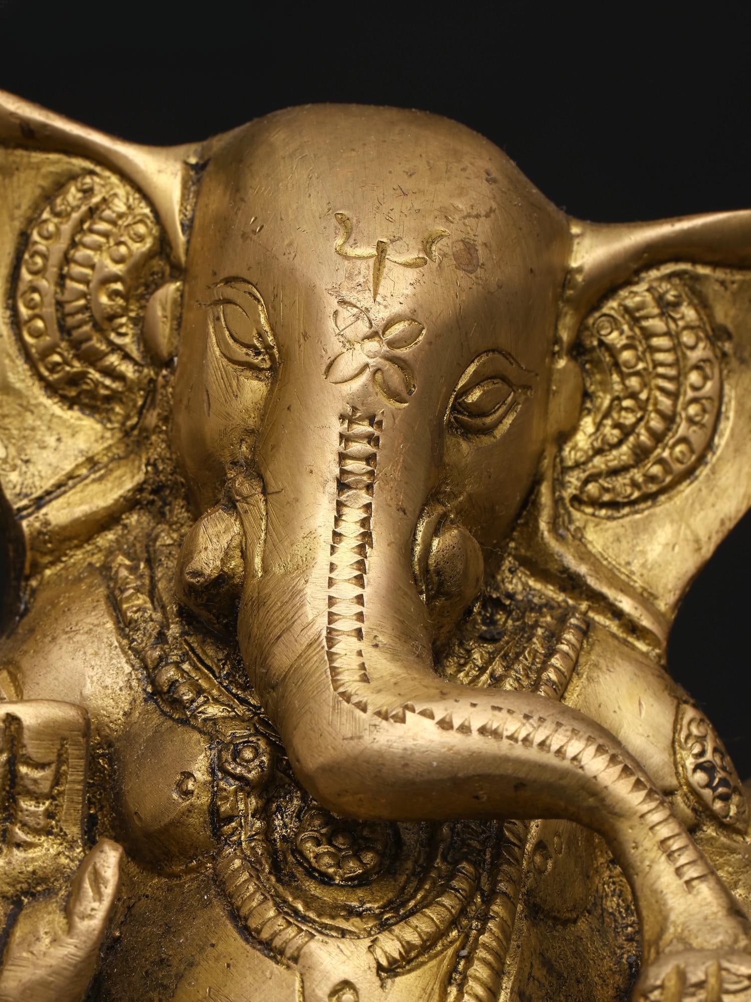 4" Small Divine Ganesha with Four Arms - The Remover of Obstacles | Brass Idol - 2