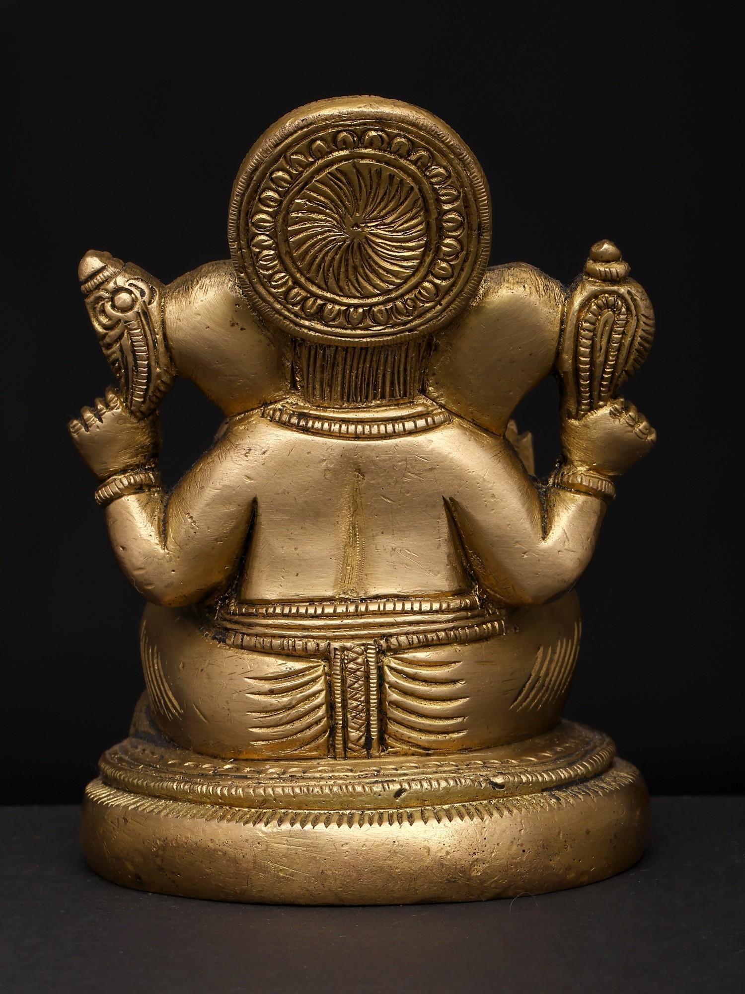4" Small Lord Ganapati on Lotus Pedestal - Symbol of Purity and Wisdom | Brass Sculpture - 2