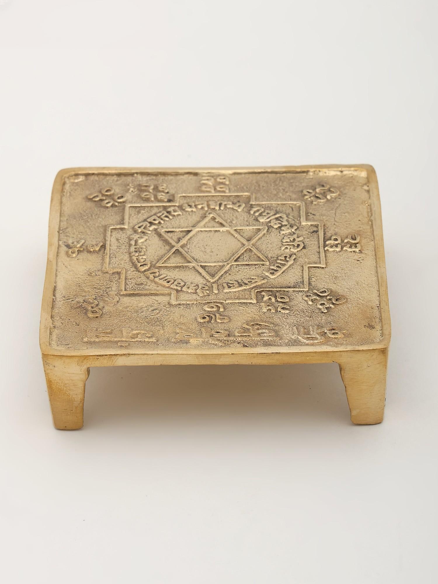 3" Shri Kuber Yantra Chowki in Brass - Sacred Seat of Wealth and Prosperity - 2