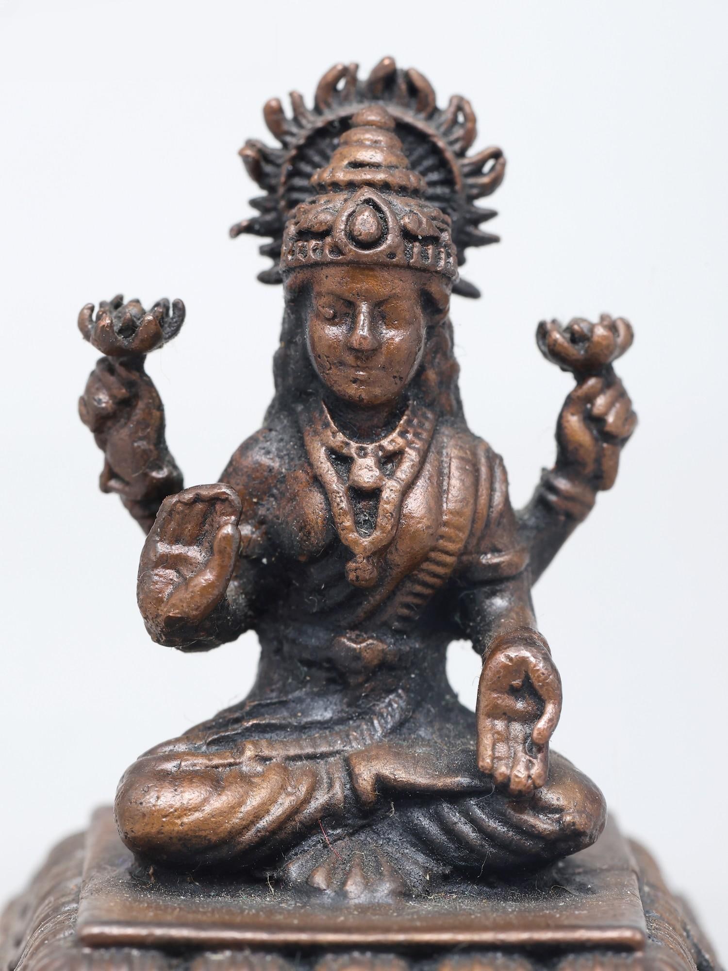 1" Small Blessing Goddess Lakshmi | Copper Statue - 2