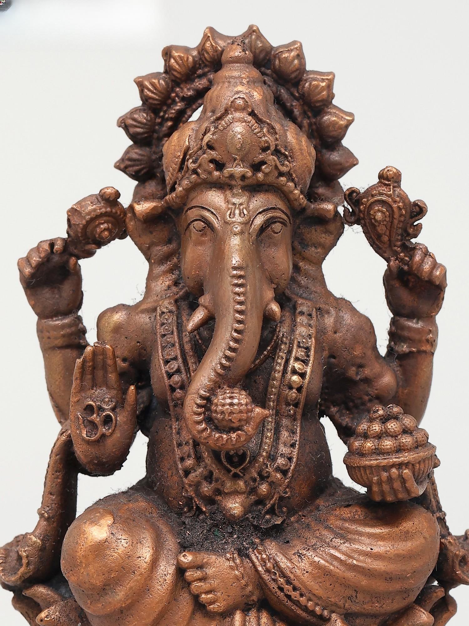 4" Small Four Armed Blessing Lord Ganesha | Copper Statue - 2