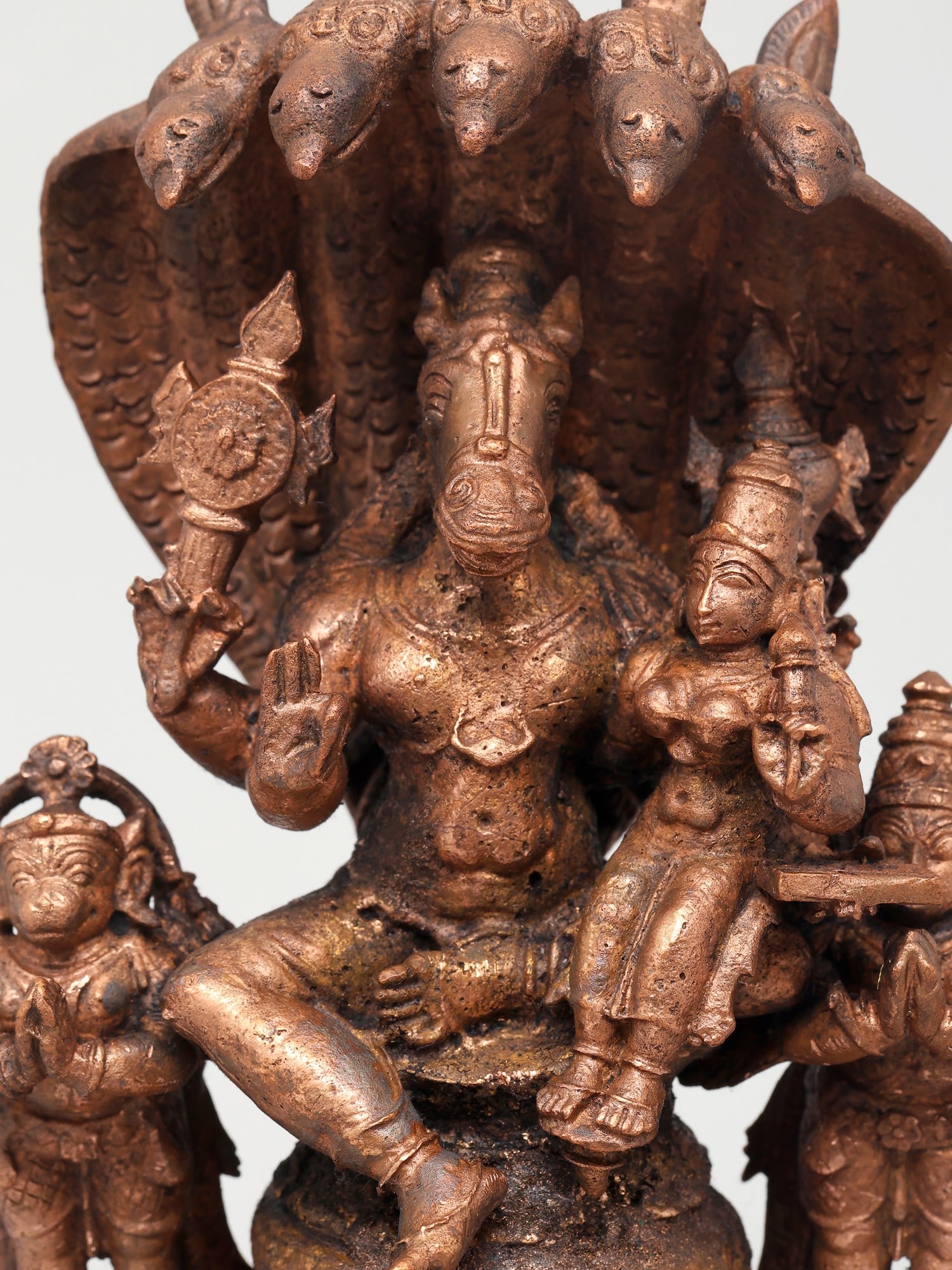 7" Sitting Hayagriva - Lakshmi with Garuda and Hanuman | Copper Statue - 2