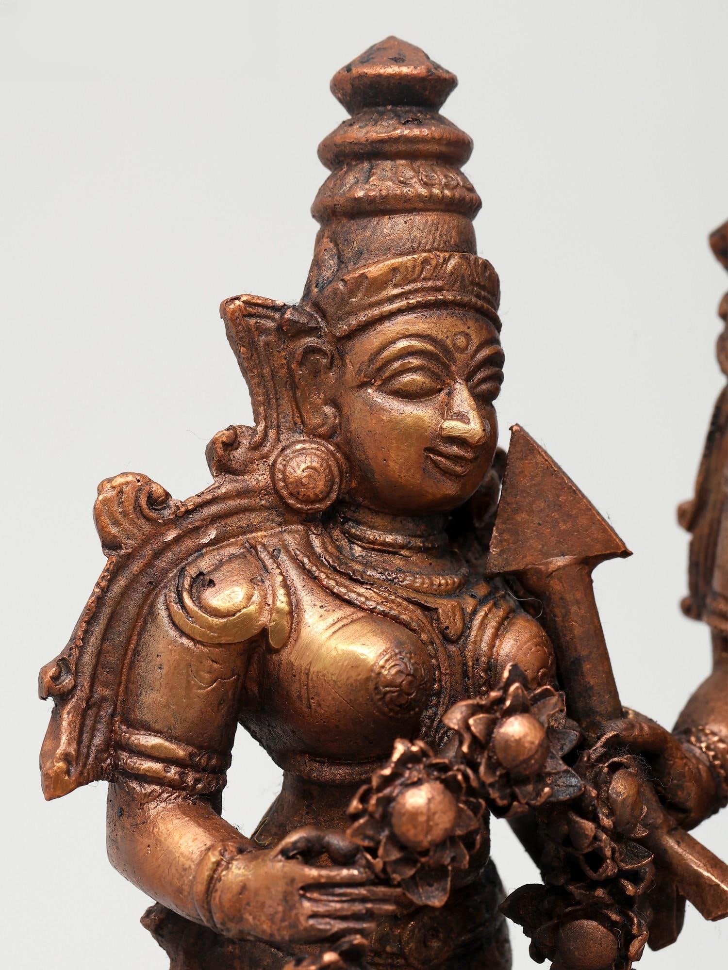 7" Ram Sita Vivah - Goddess Sita Offering Garland to Lord Rama | Copper Statue - 2