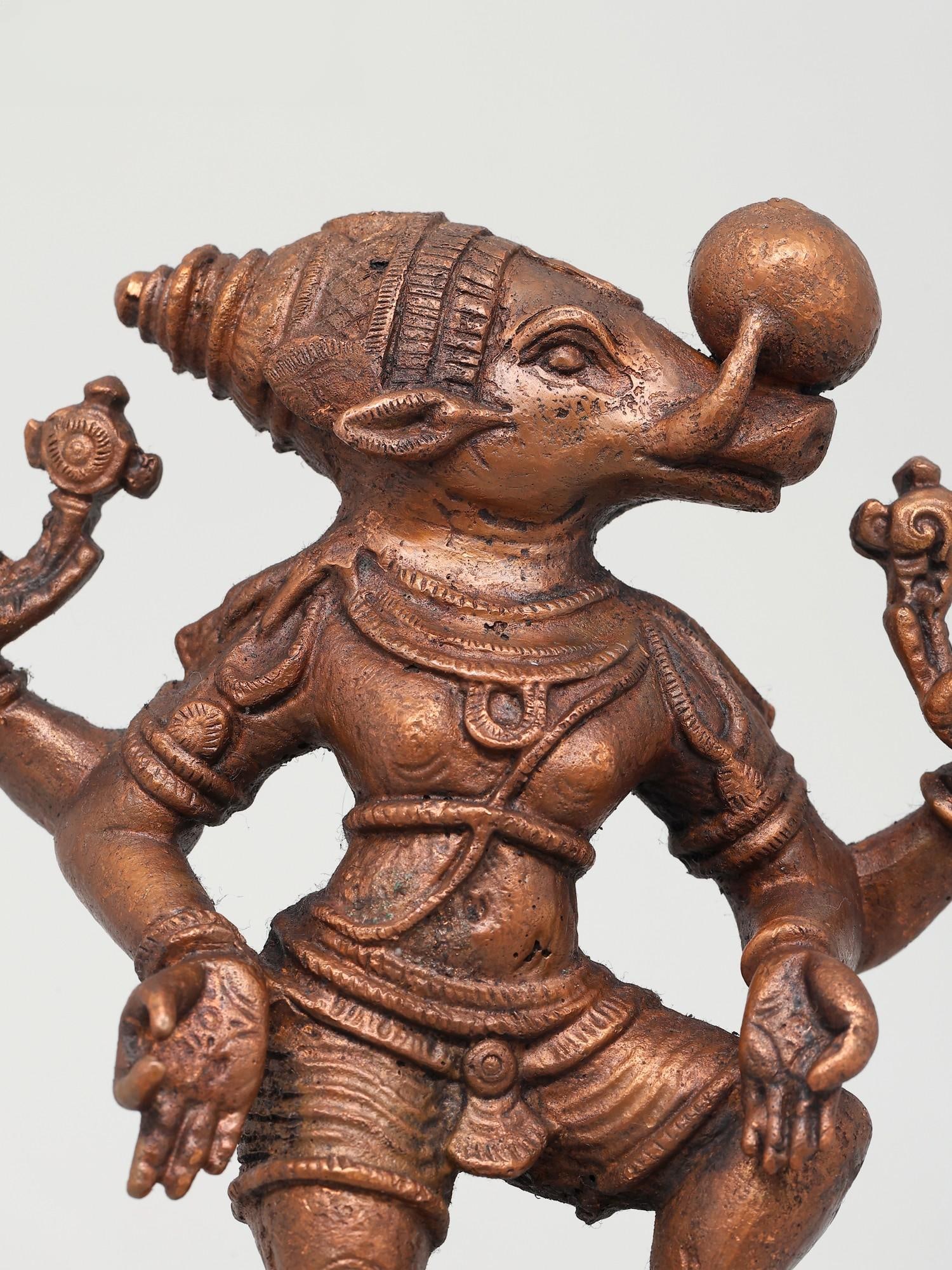 7" Lord Varaha - The Divine Boar Avatara of Lord Vishnu | Copper Statue - 2