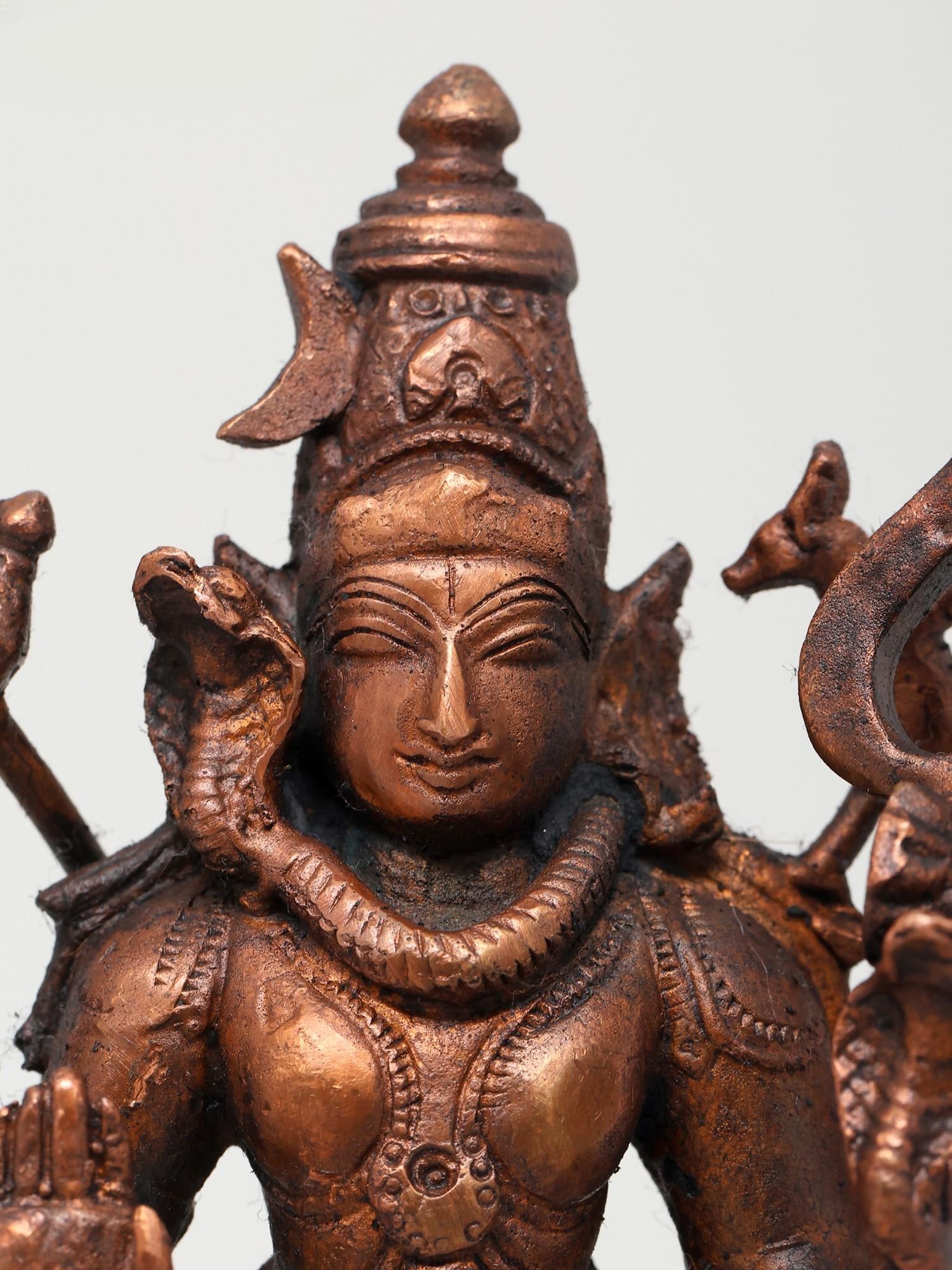 6" Small Standing Lord Shiva in Blessing Gesture | Copper Statue - 2