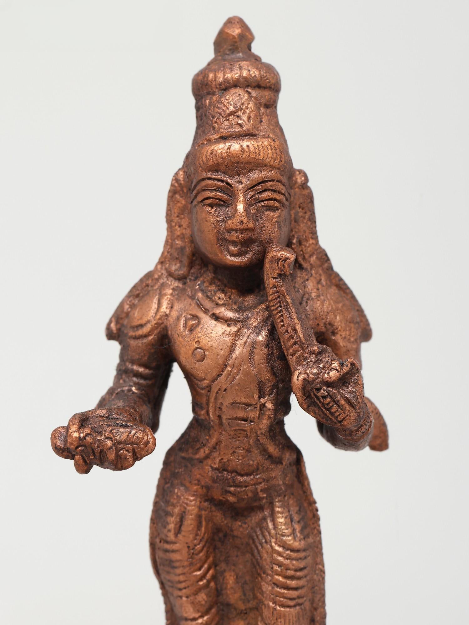 5" Small Standing Goddess Lakshmi | Copper Statue - 2