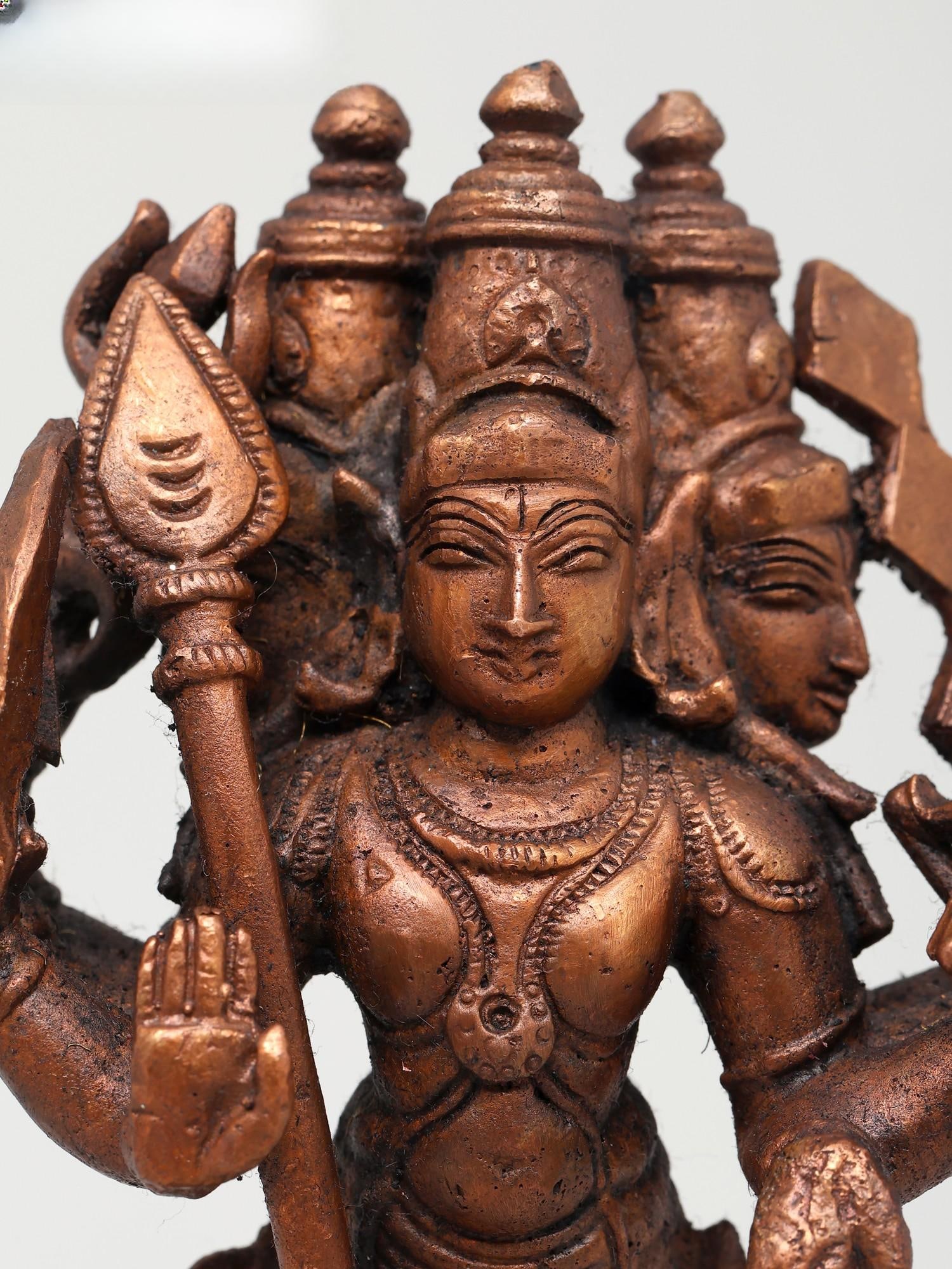 6" Small Three Headed Standing Lord Murugan (Karttikeya) | Copper Statue - 2