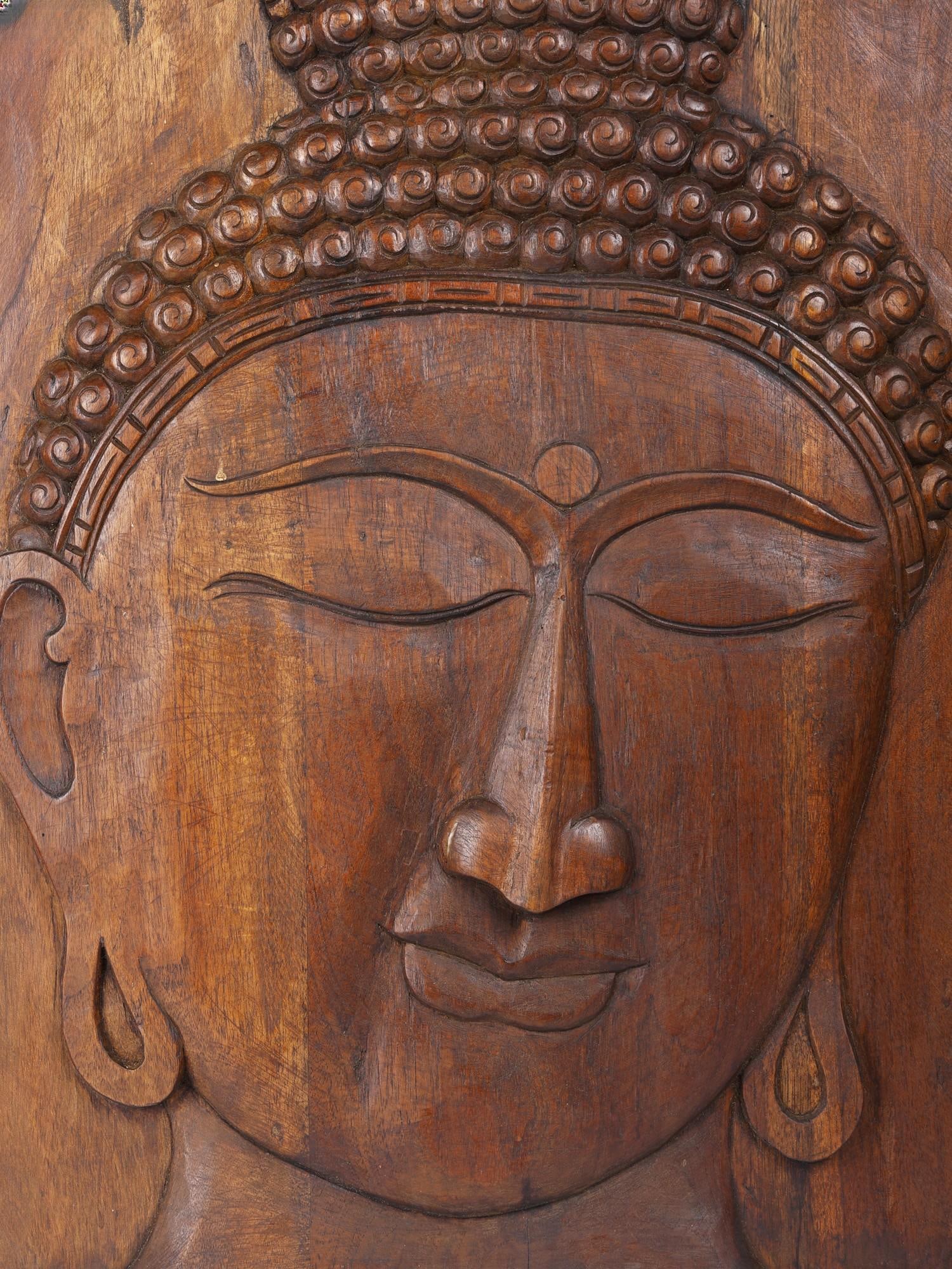 28" Lord Buddha | Wood Carved Wall Hanging Panel - 2