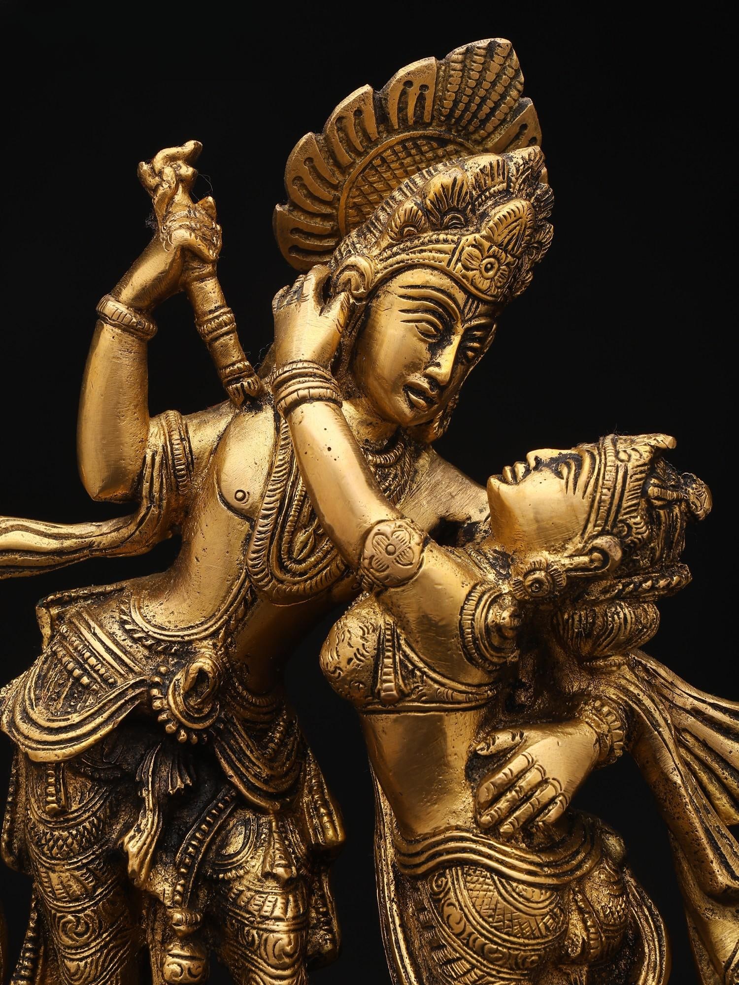 11" Divine Love - Radha Krishna in Graceful Pose | Brass Statue - 2