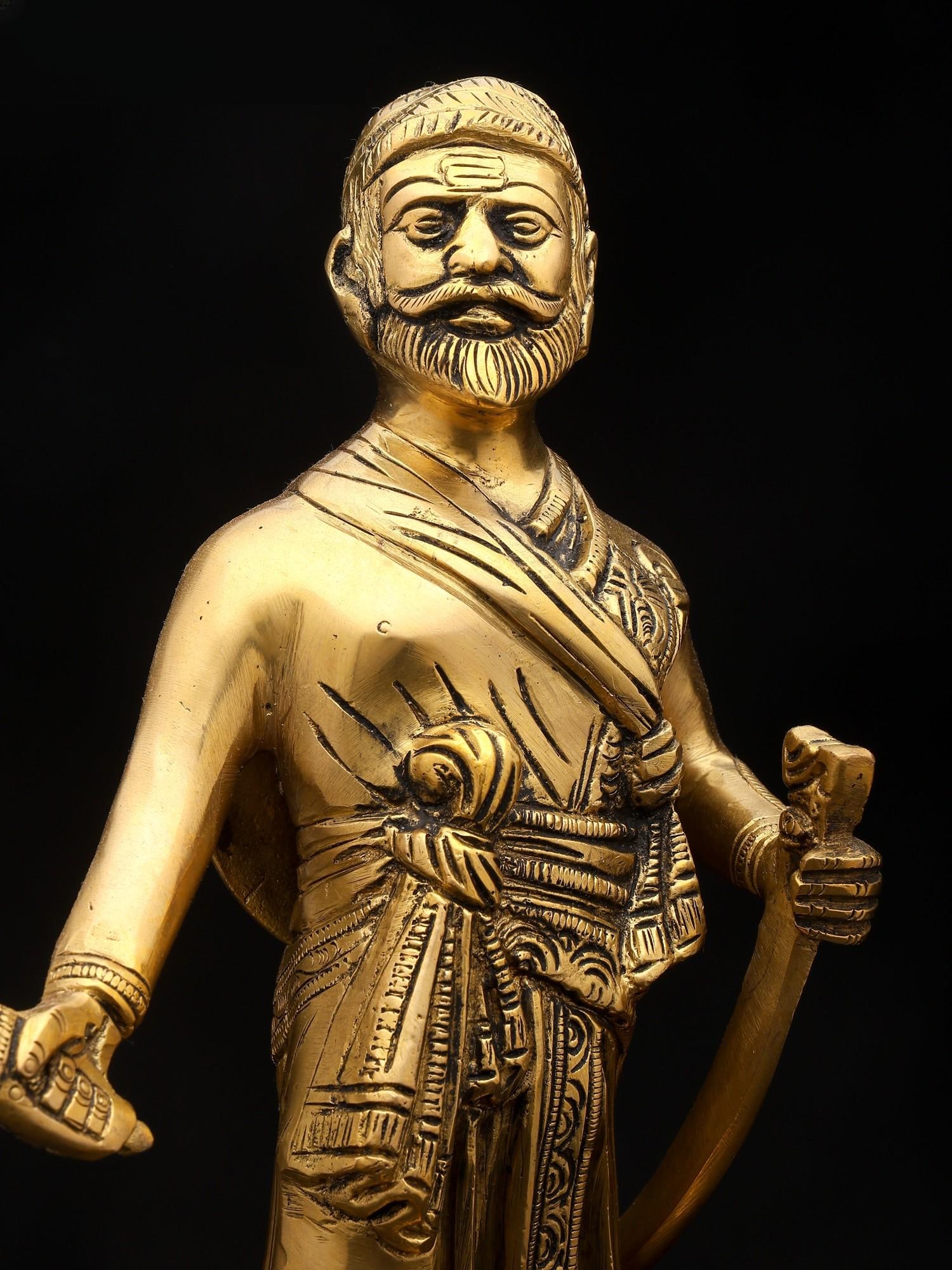 12" Chhatrapati Shivaji Maharaj - The Fearless Maratha Warrior | Brass Statue - 2