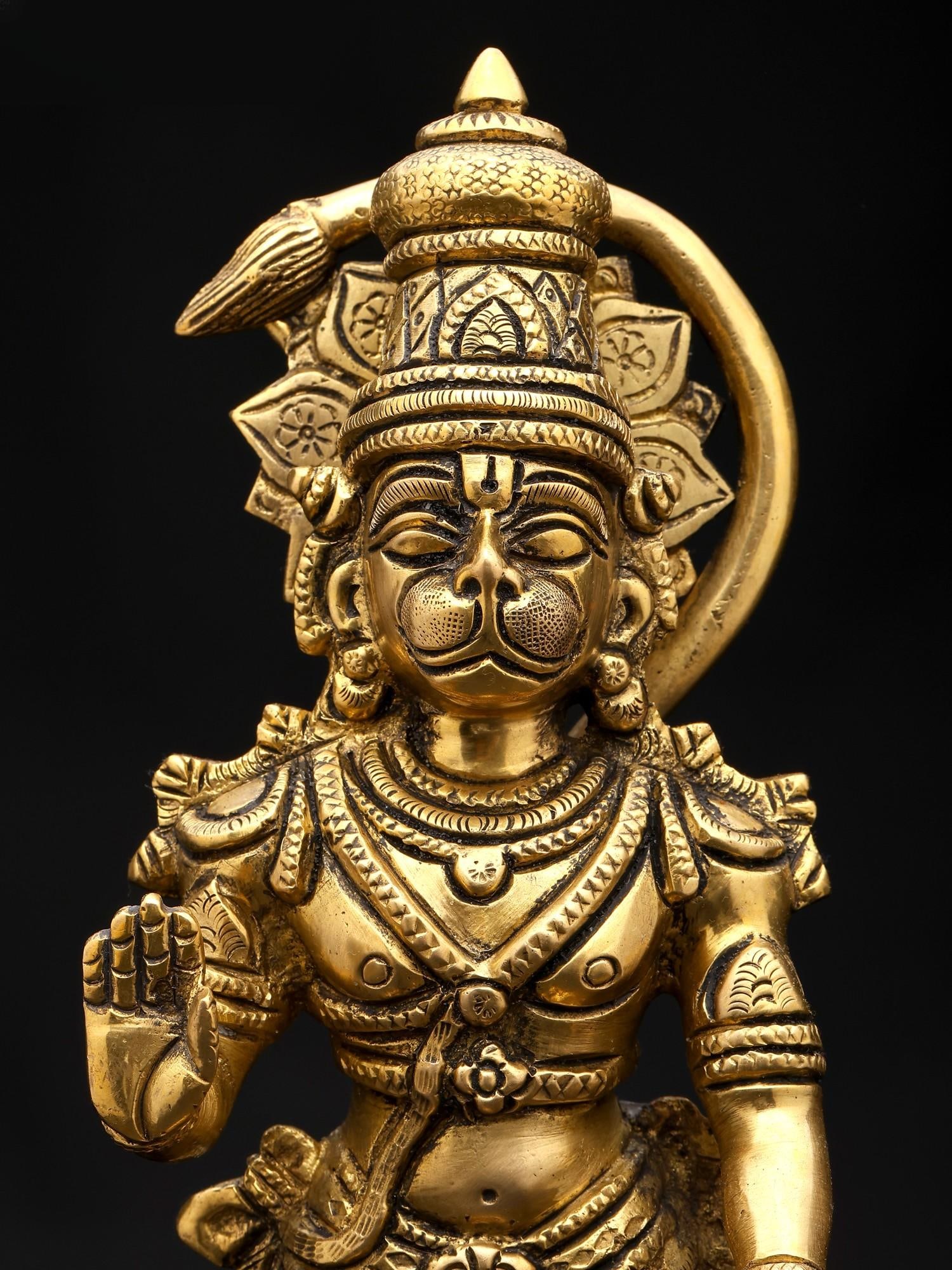 10" Standing Lord Hanuman in Blessing Gesture | Brass Statue - 2