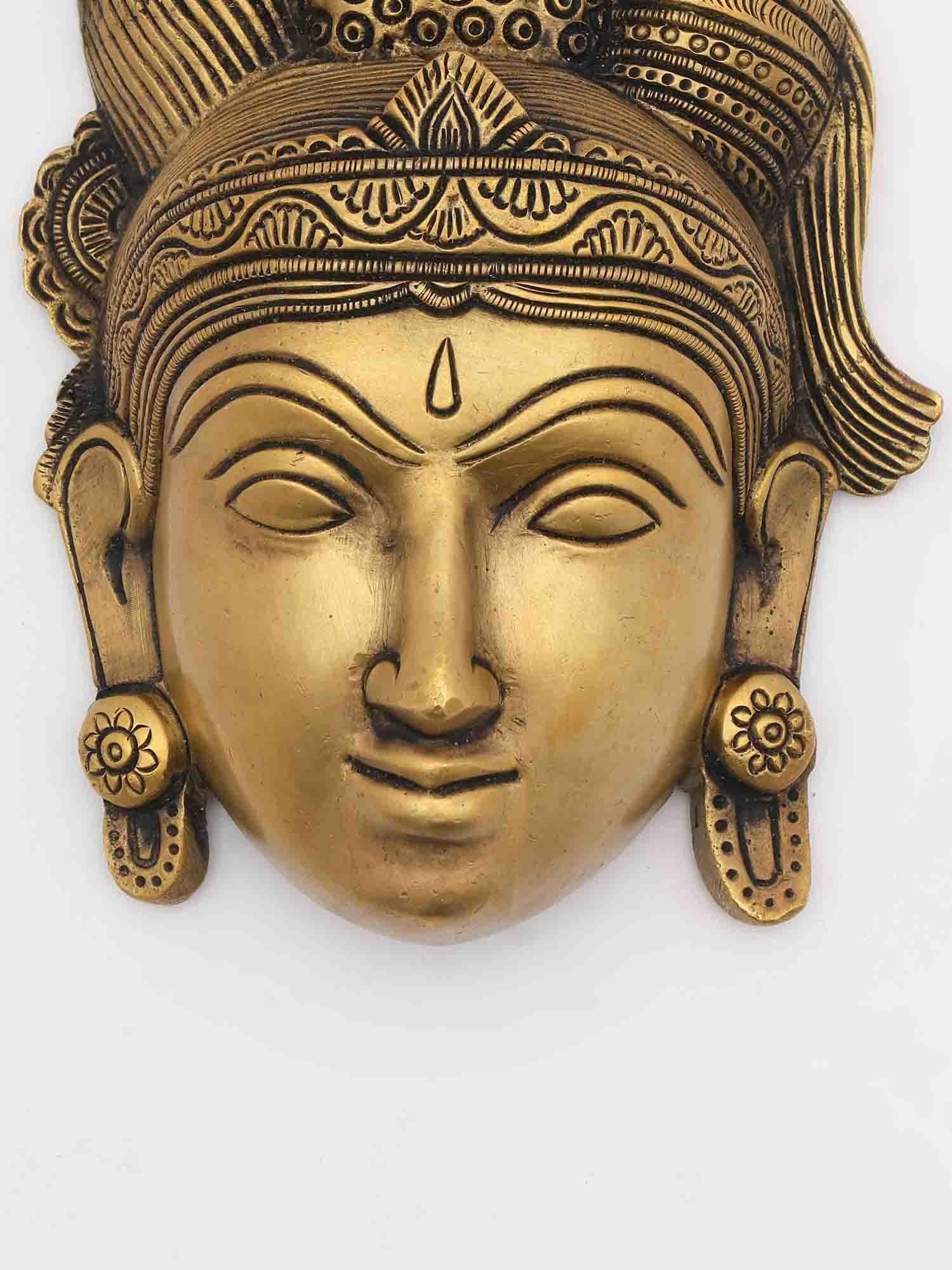 6" Small Goddess Parvati Face Wall Hanging | Brass Statue - 2