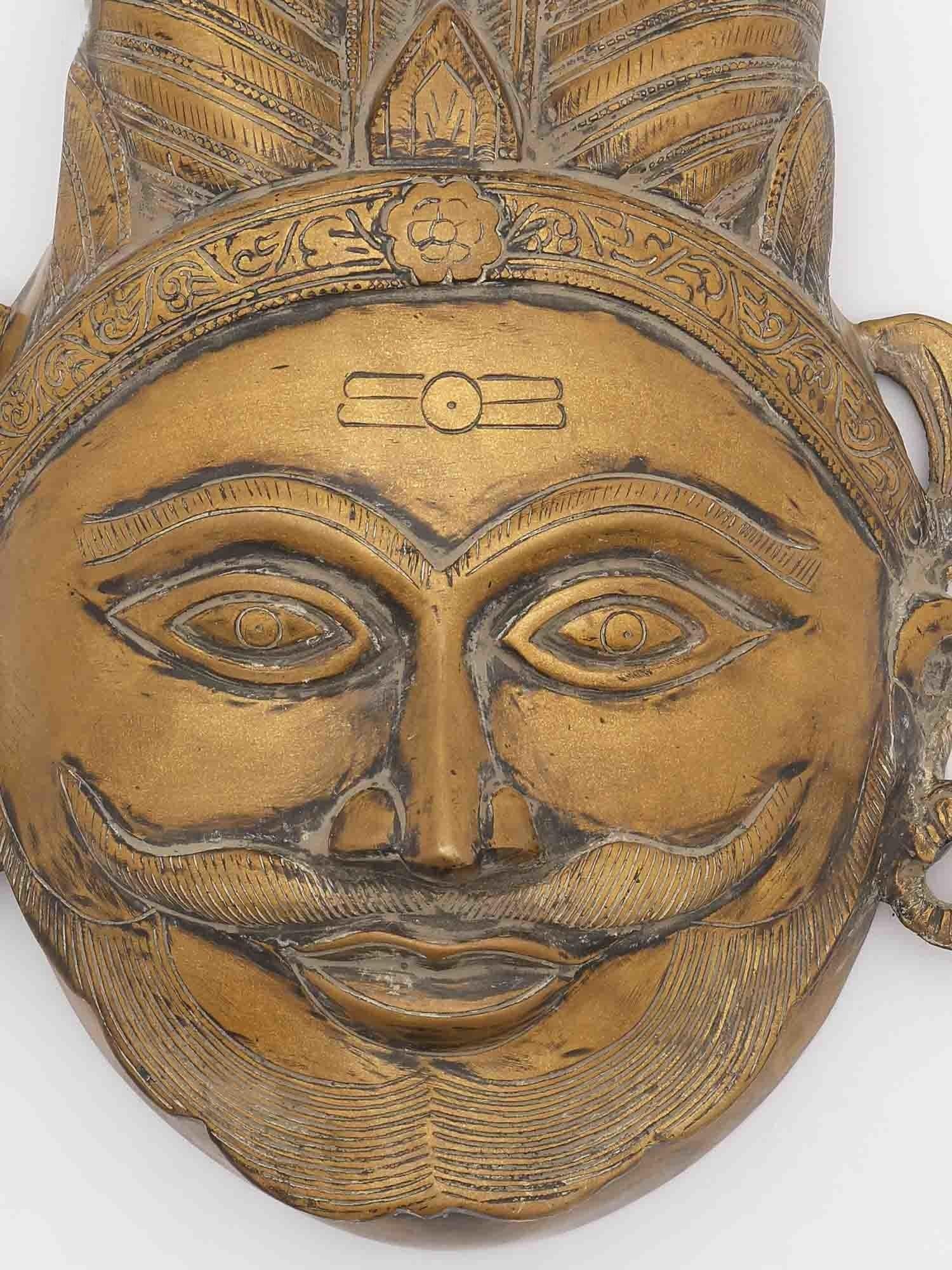 9" Brass Mahakal Face Wall Hanging | Brass Statue - 2