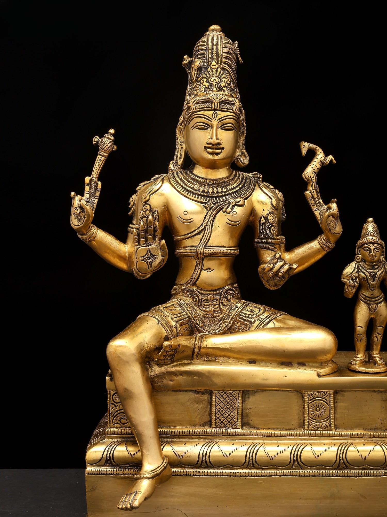 14" Somaskanda: Shiva - Parvati with with Their Son Skanda (Murugan) | Brass Statue - 2