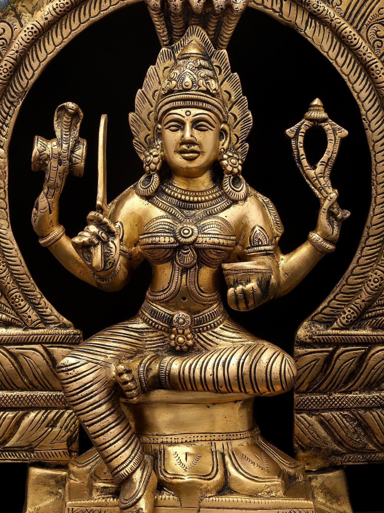 15" Goddess Karumariamman with Kirtimukha Prabhavali | Brass Statue - 2