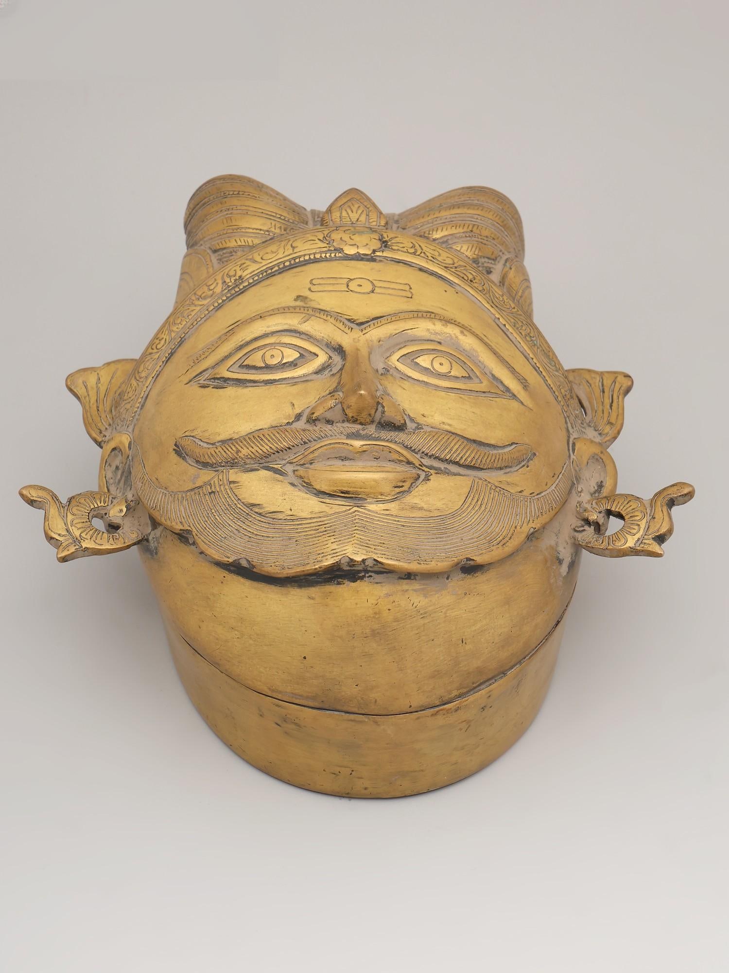 9" Brass Shaivite (Mahakal Face) Temple Offering Box | Handmade - 2