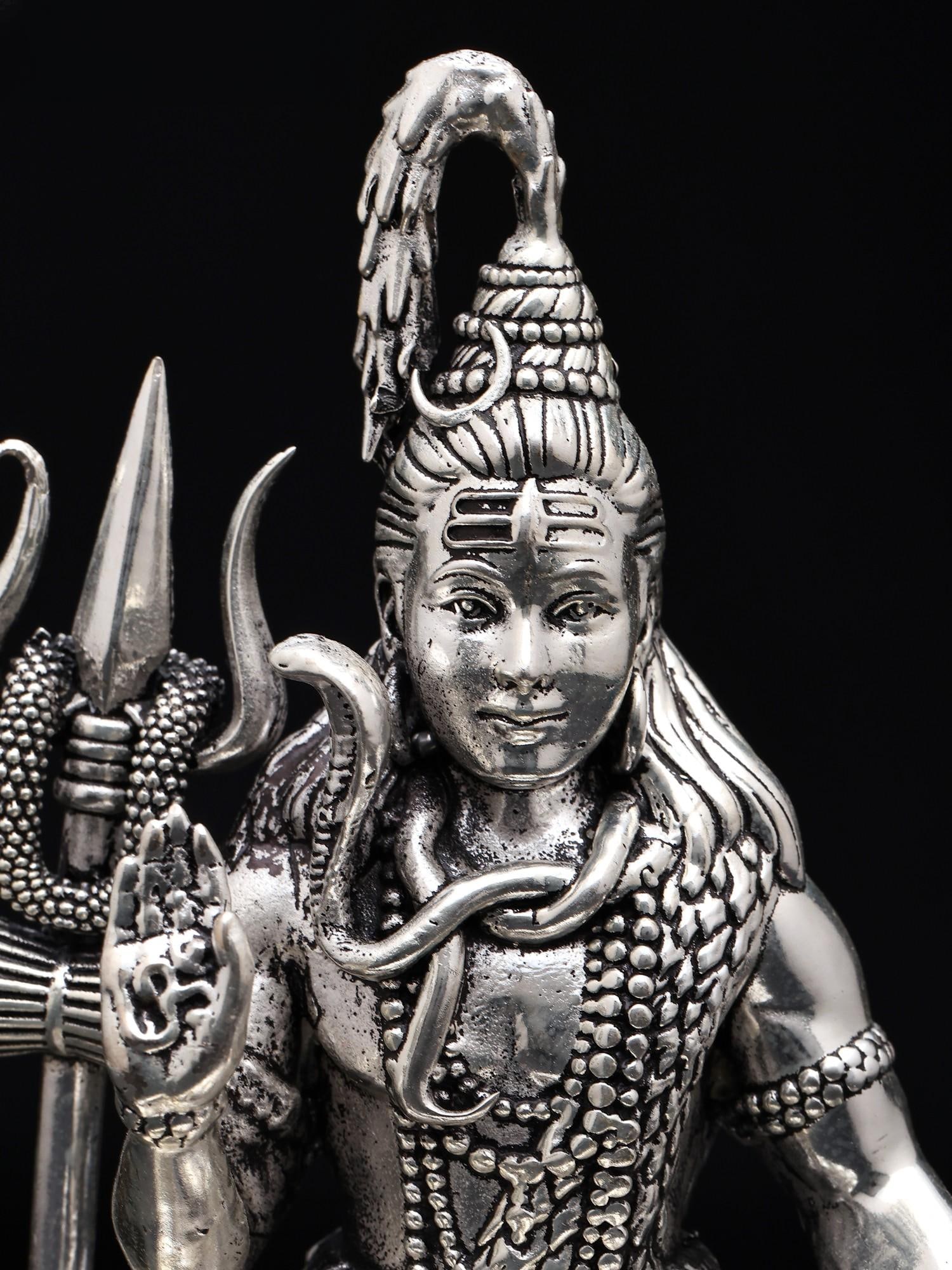 Small Superfine Blessing Lord Shiva | Silver Plated Brass Statue - 2