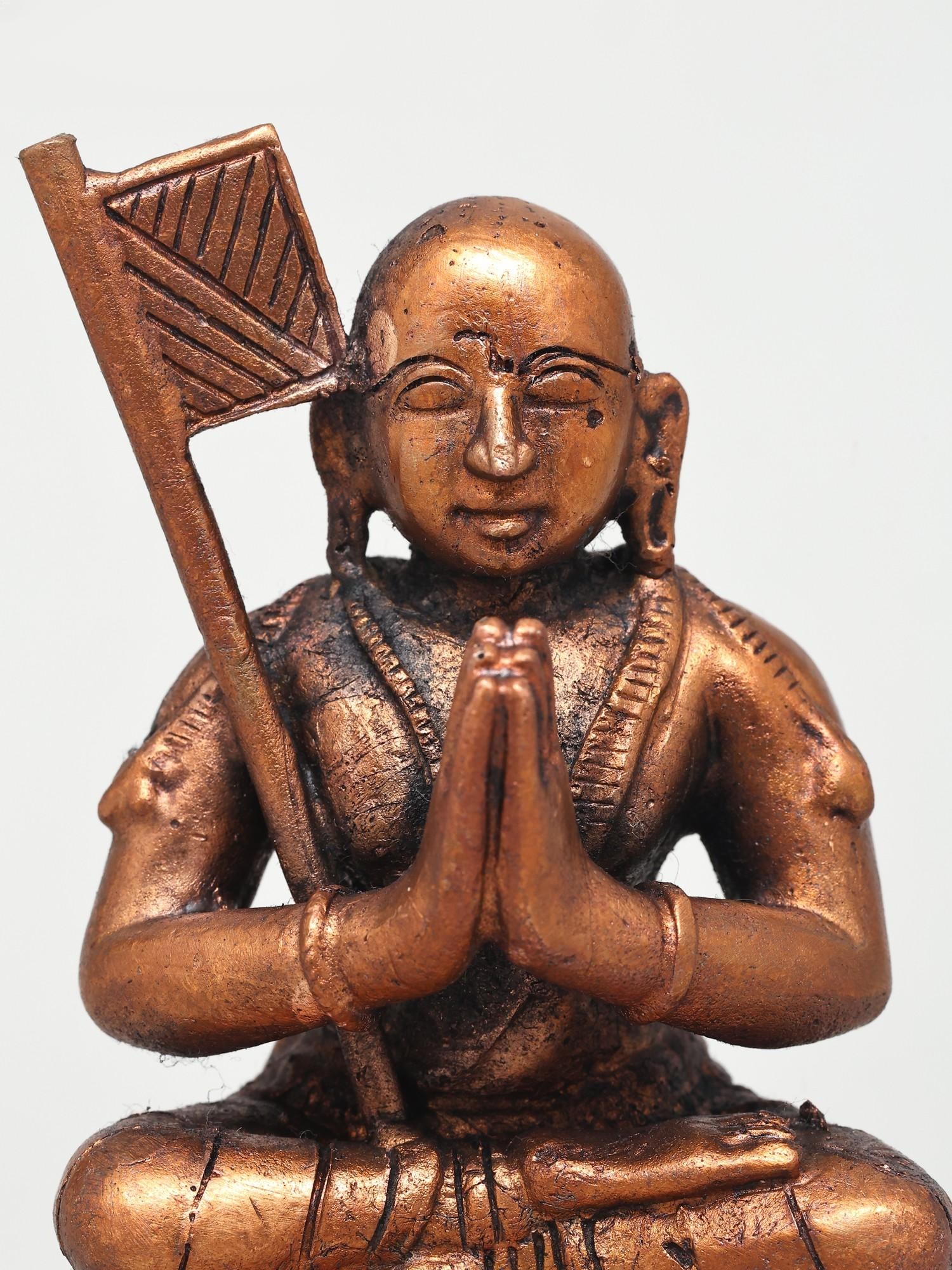 4" Indian Hindu philosopher and Guru Ramanujacharya | Small Size Copper Statue - 2