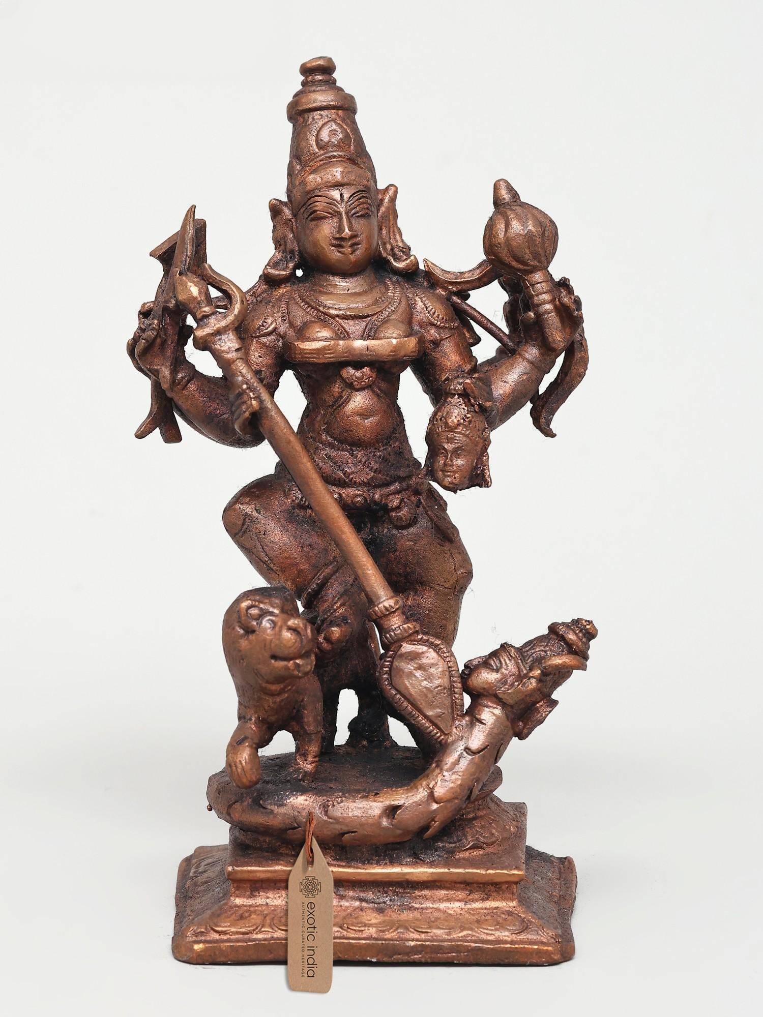 5" Small Mahishasura-Mardini (Goddess Durga) | Copper Statue: Title: 5" Small Mahishasura-Mardini (Goddess Durga) | Copper Statue Description: 5" Small Mahishasura-Mardini (Goddess Durga) | Copper Statue Reserve: $124.20 Shipping: Domestic: Shipping rates are