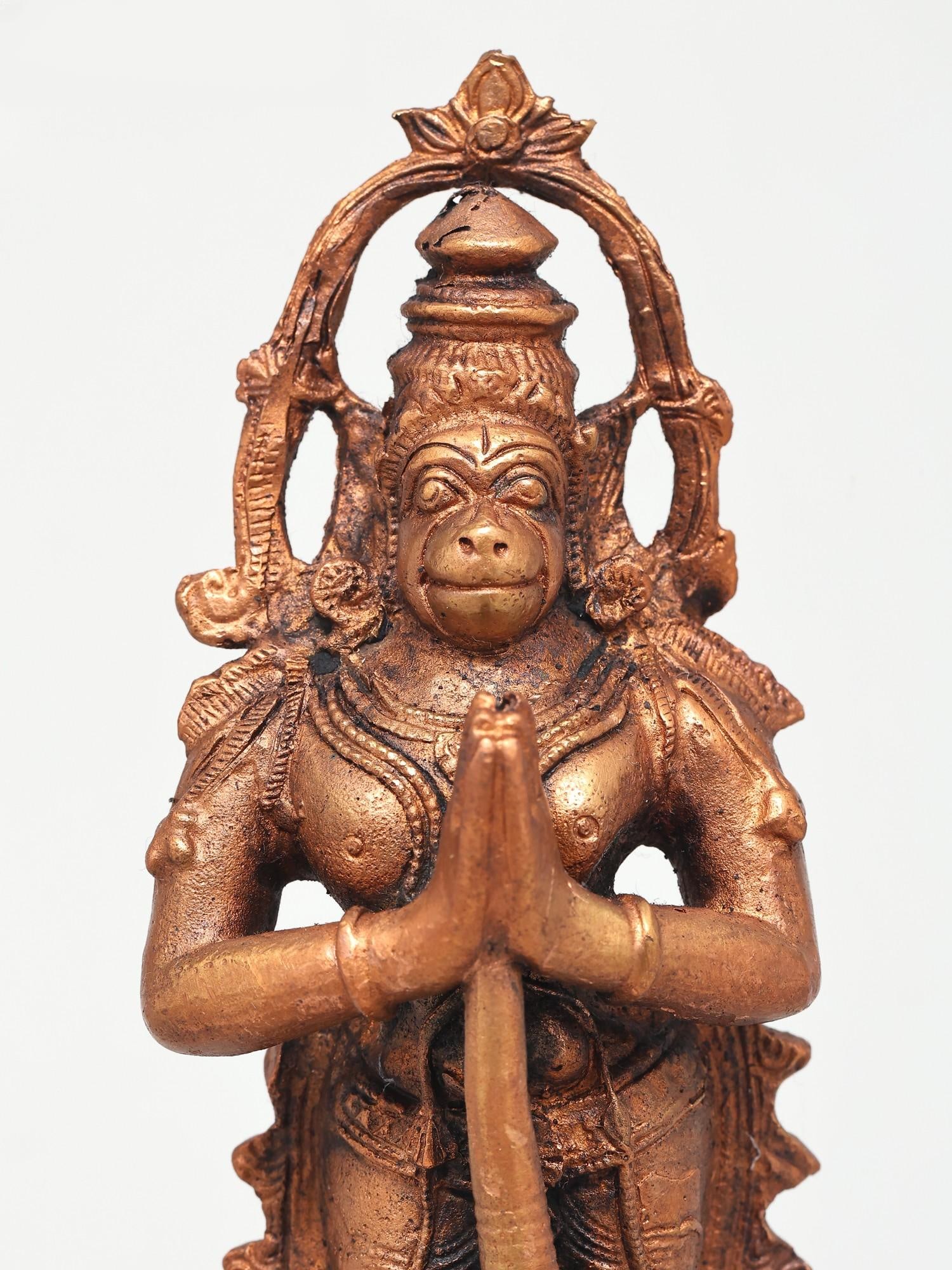 6" Standing Lord Hanuman in Namaskar Mudra | Small Size Copper Statue - 2
