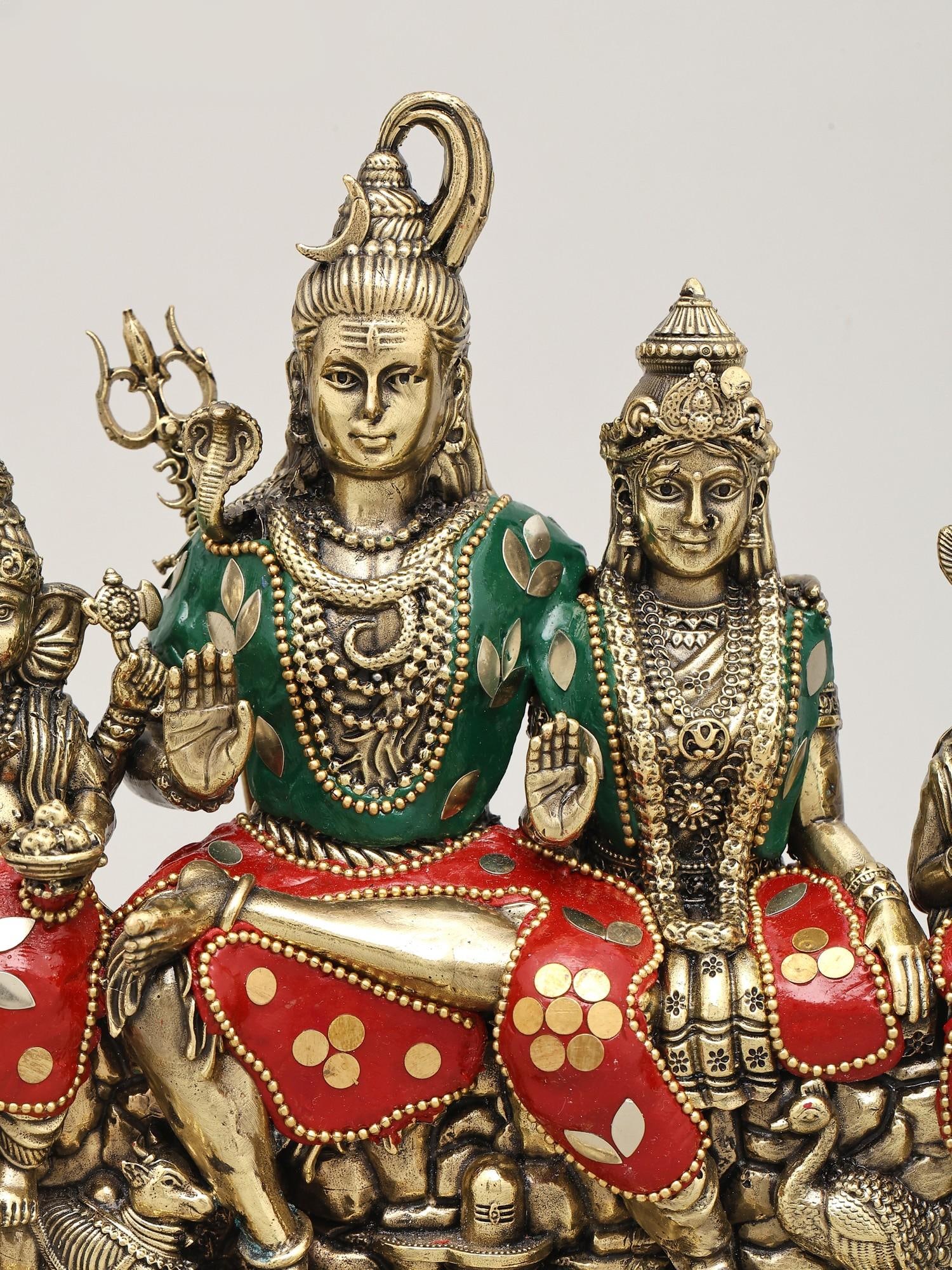 8" Superfine Lord Shiva Family | Brass Statue with Inlay Work - 2