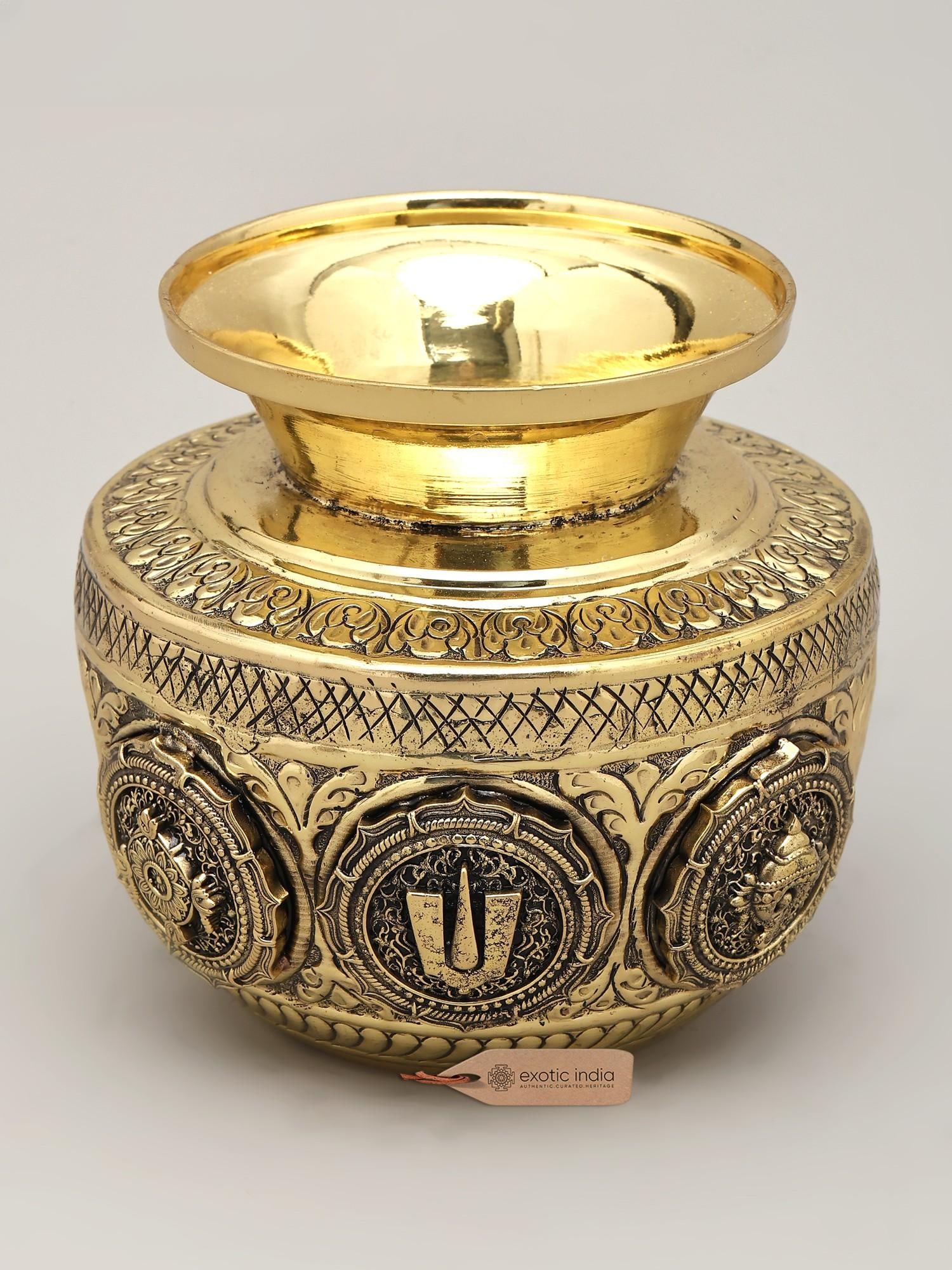 Brass Superfine Kalash with Chakra, Tilak and Conch (Vaishnava Symbols) - 2