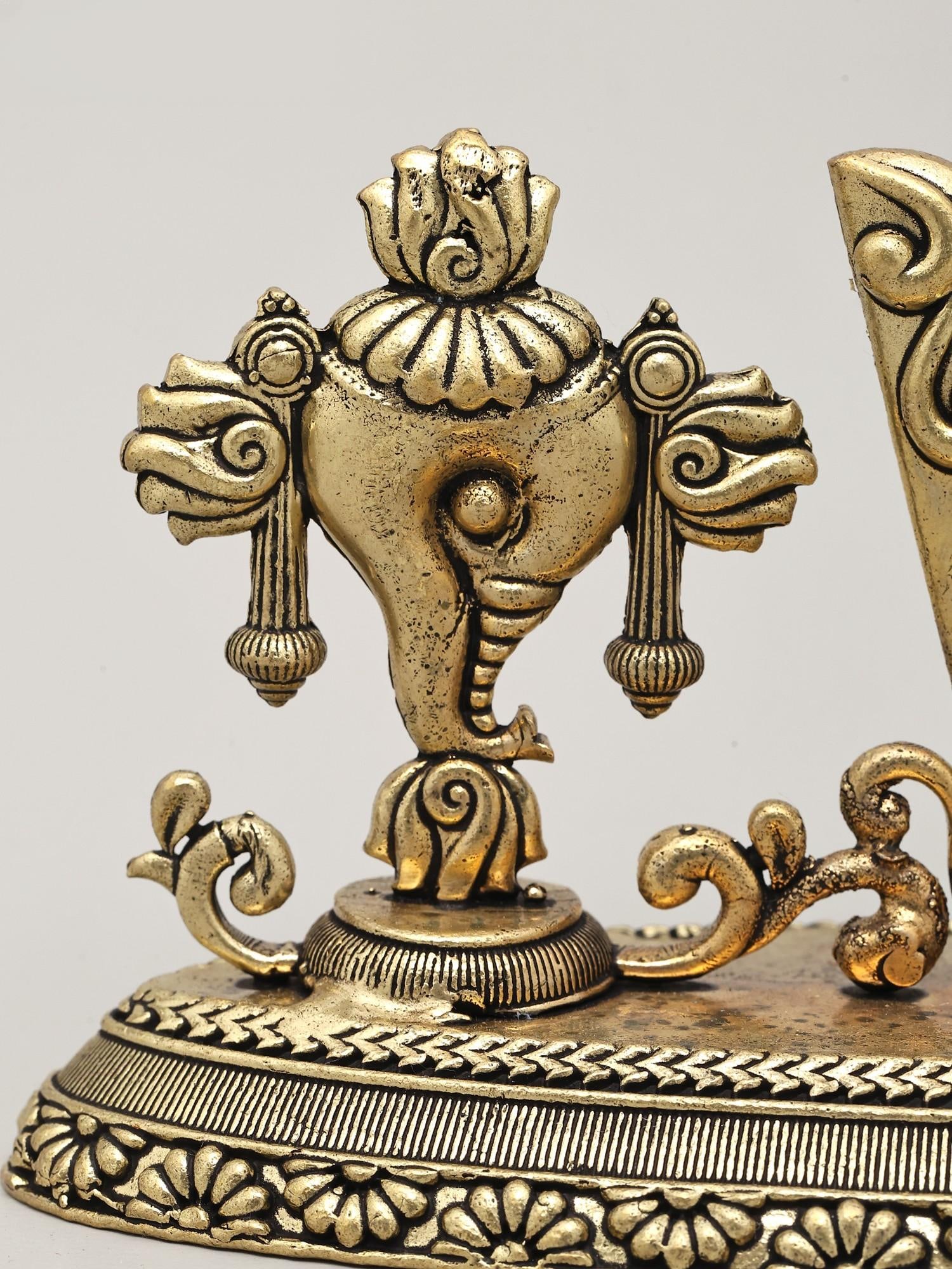 7" Superfine Vaishnava Symbols - Shankha (Conch), Tilak and Chakra | Brass Statue - 2
