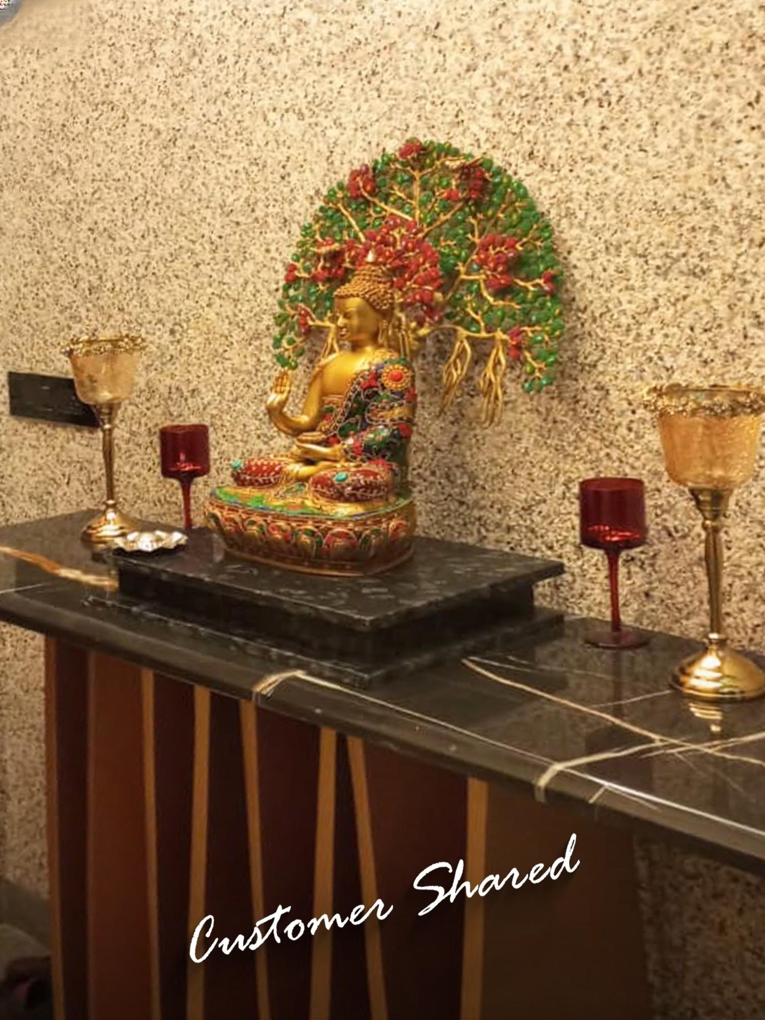 22" Blessing Lord Buddha Seated Under The Bodhi Tree | Brass Statue with Inlay Work - 2