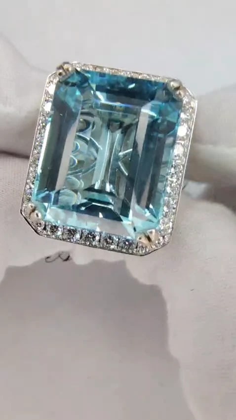 GIA Certified 42.01ct Natural "Blue" Aquamarine diamonds ring Vivid 18kt *v - 2
