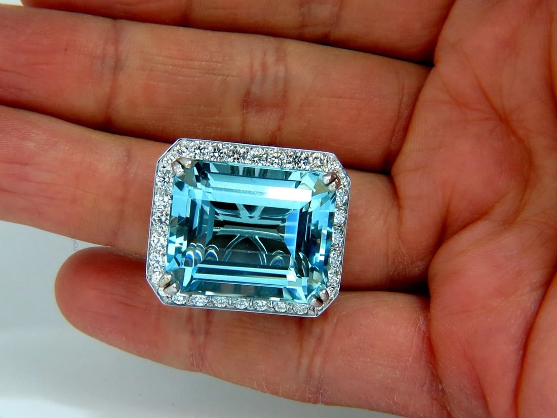 GIA Certified 42.01ct Natural "Blue" Aquamarine diamonds ring Vivid 18kt *v - 7
