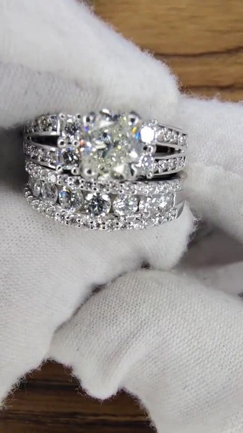 GIA CERTIFIED 1.02CT CUSHION BRILLIANT DIAMOND RING & MATCHING BAND SUITE 14KT*v - 2